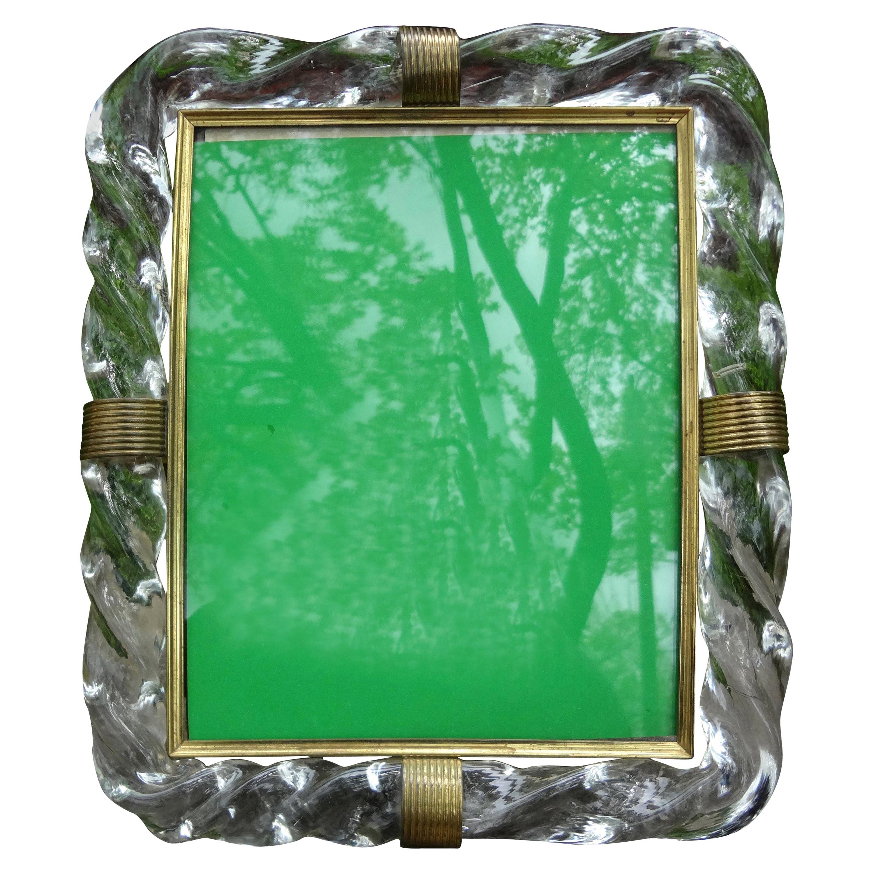 Venini Style Murano Glass and Brass Picture Frame, circa 1940