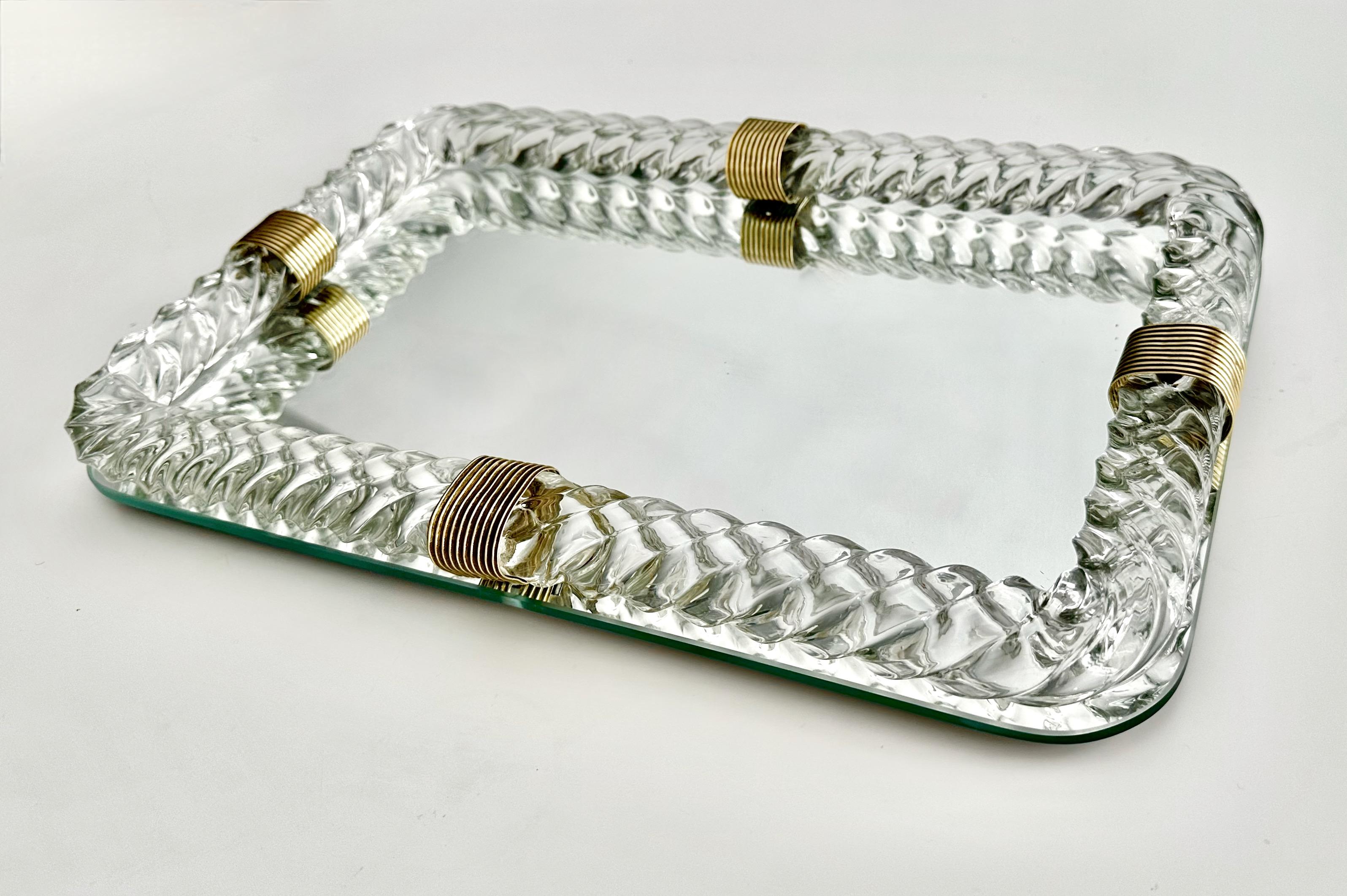 Italian Venini Style Murano Twisted Rope Glass Vanity Tray