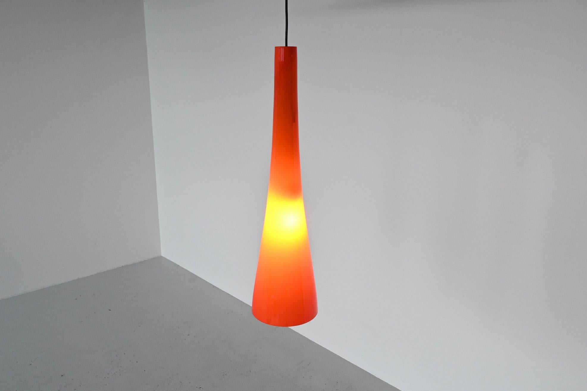 Venini Style Orange Glass Pendant Lamp, Italy, 1960 3