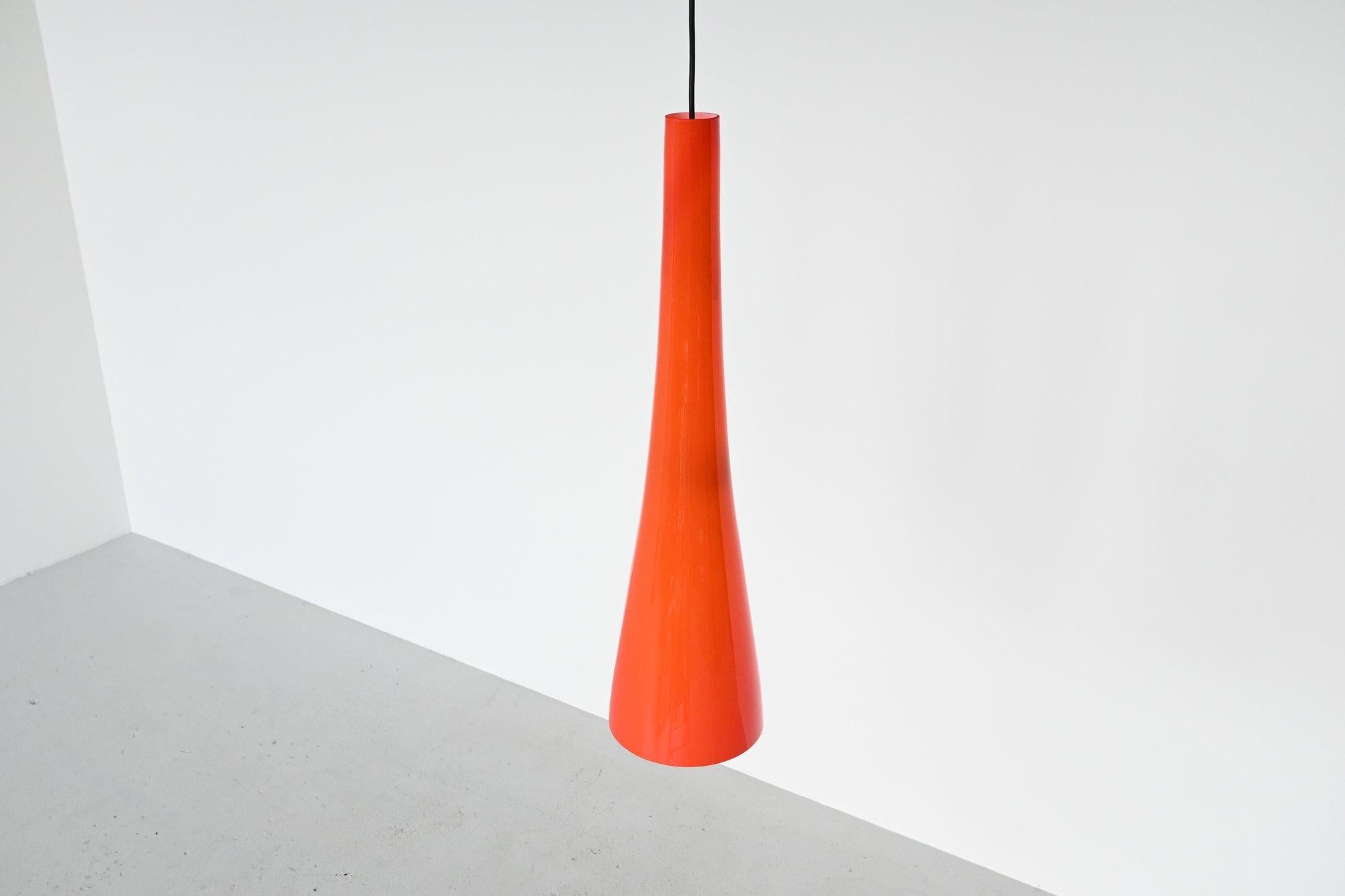 Mid-Century Modern Venini Style Orange Glass Pendant Lamp, Italy, 1960