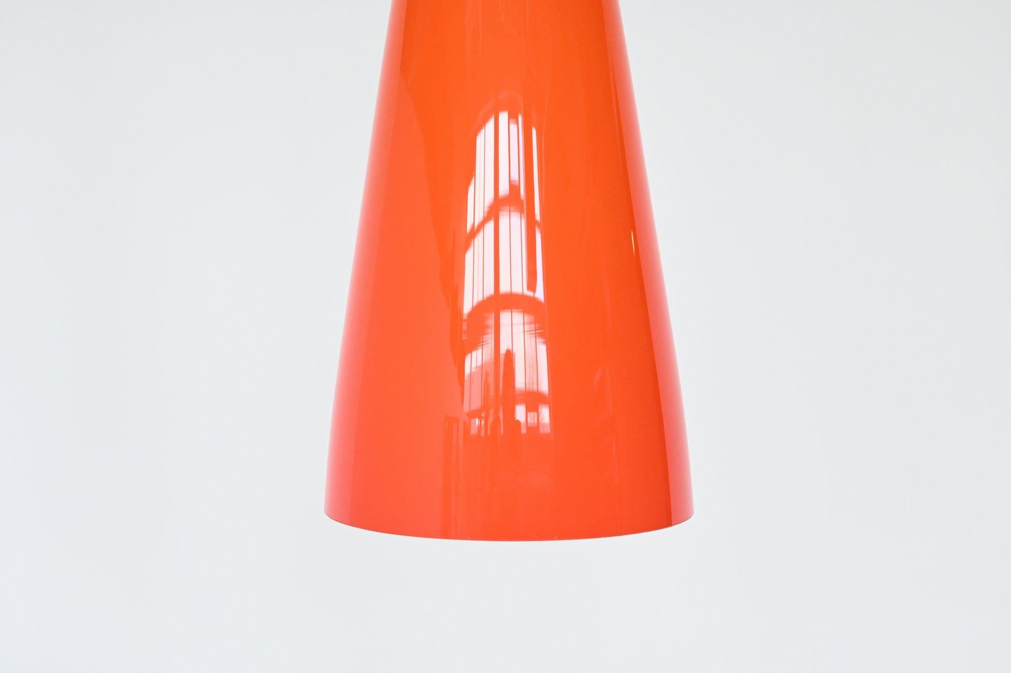 Italian Venini Style Orange Glass Pendant Lamp, Italy, 1960