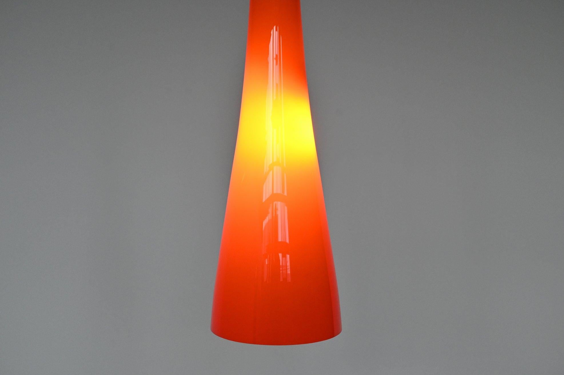 Venini Style Orange Glass Pendant Lamp, Italy, 1960 2