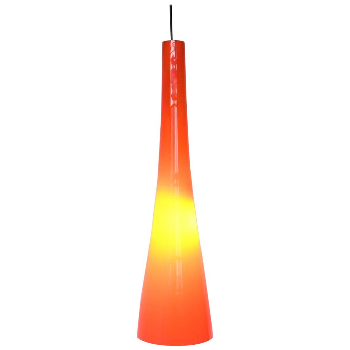 Venini Style Orange Glass Pendant Lamp, Italy, 1960