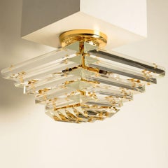 Venini Style Pyramid Clear Gold Glass Flush Mount, 1970