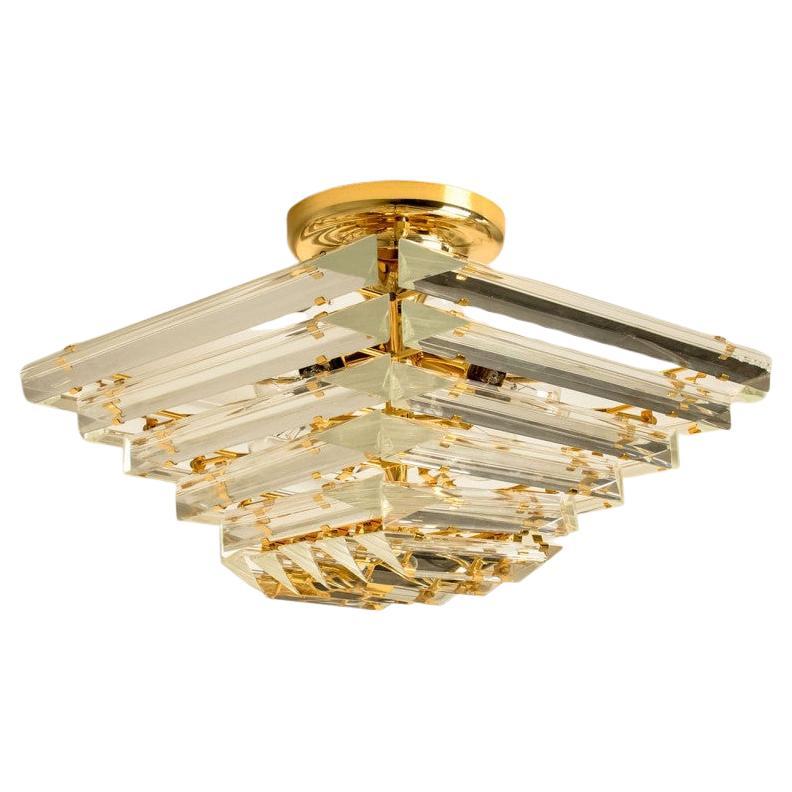 Venini Style Pyramid Clear Gold Glass Flush Mount, 1970 in vendita