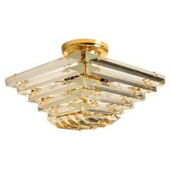 Venini Style Pyramid Clear Gold Glass Flush Mount, 1970