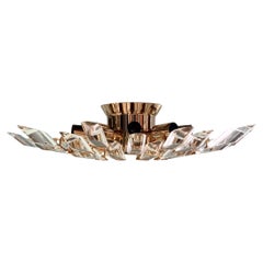 Palwa Sunburst Flush Mount Light, Gilt Metal & Crystal, Mid-Century