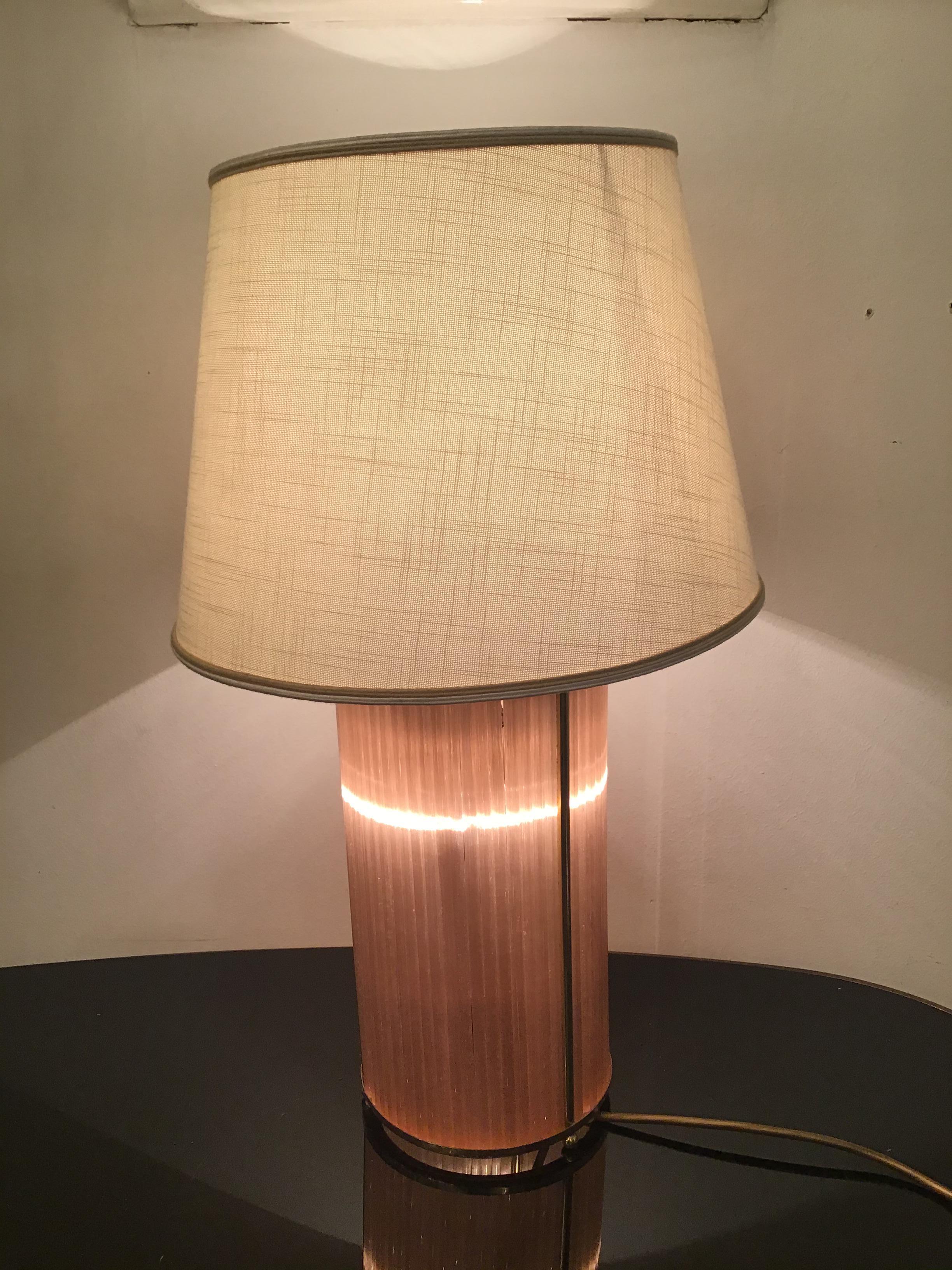 Venini Table Lamp Brass Murano Glass Fabric Lampshade 1960 Italy For Sale 6