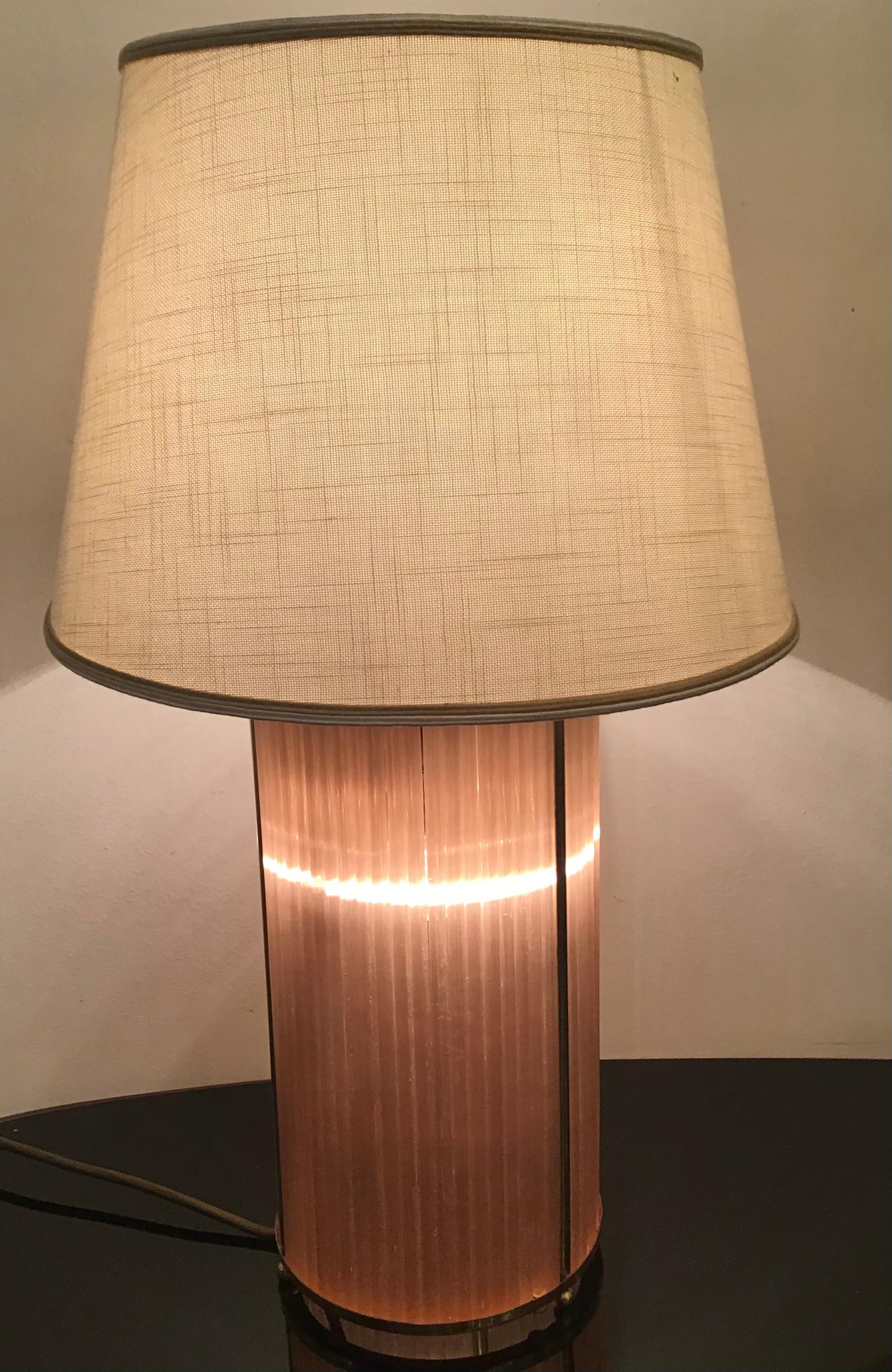 Other Venini Table Lamp Brass Murano Glass Fabric Lampshade 1960 Italy For Sale