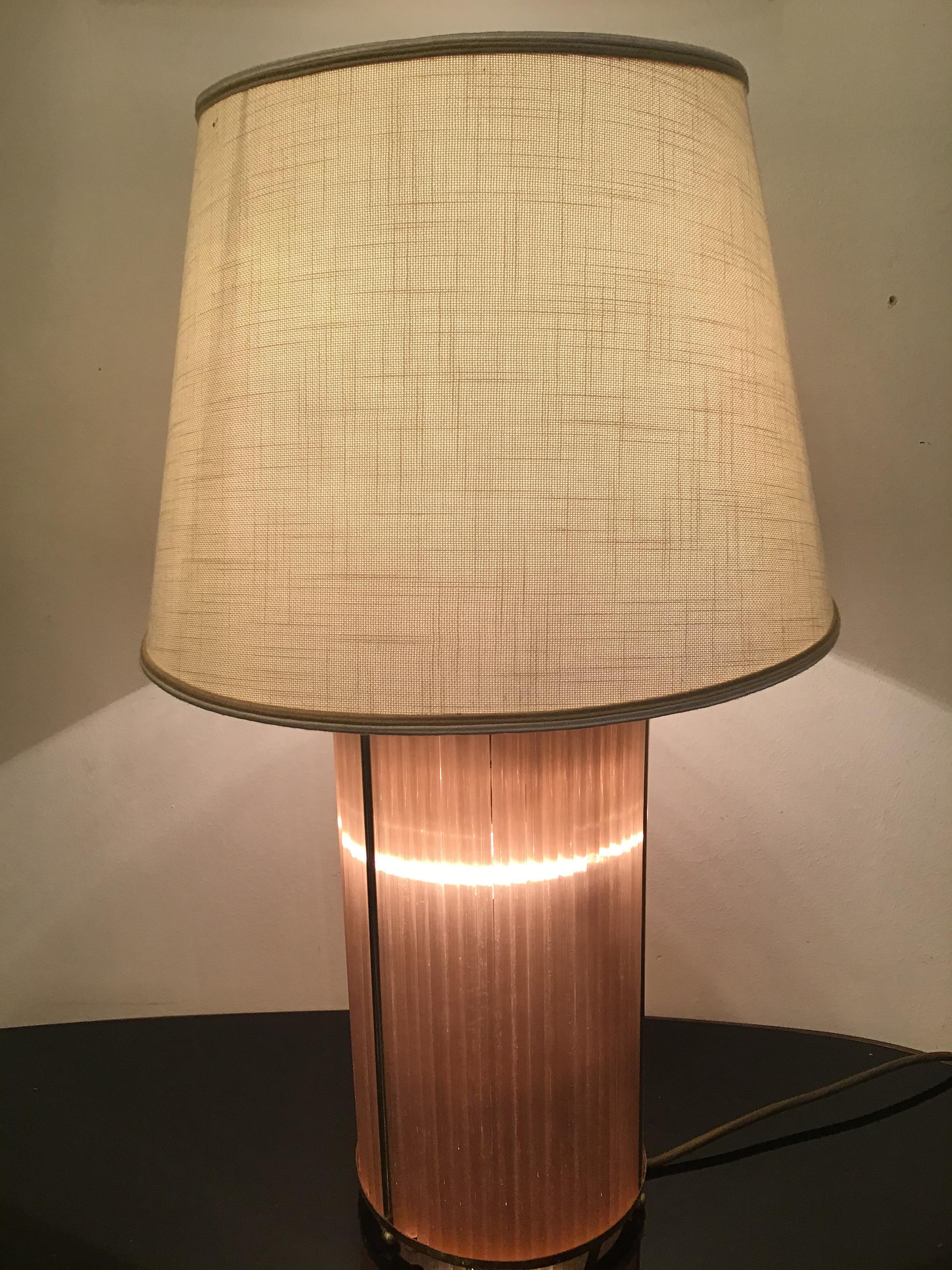 Venini Table Lamp Brass Murano Glass Fabric Lampshade 1960 Italy In Good Condition For Sale In Milano, IT