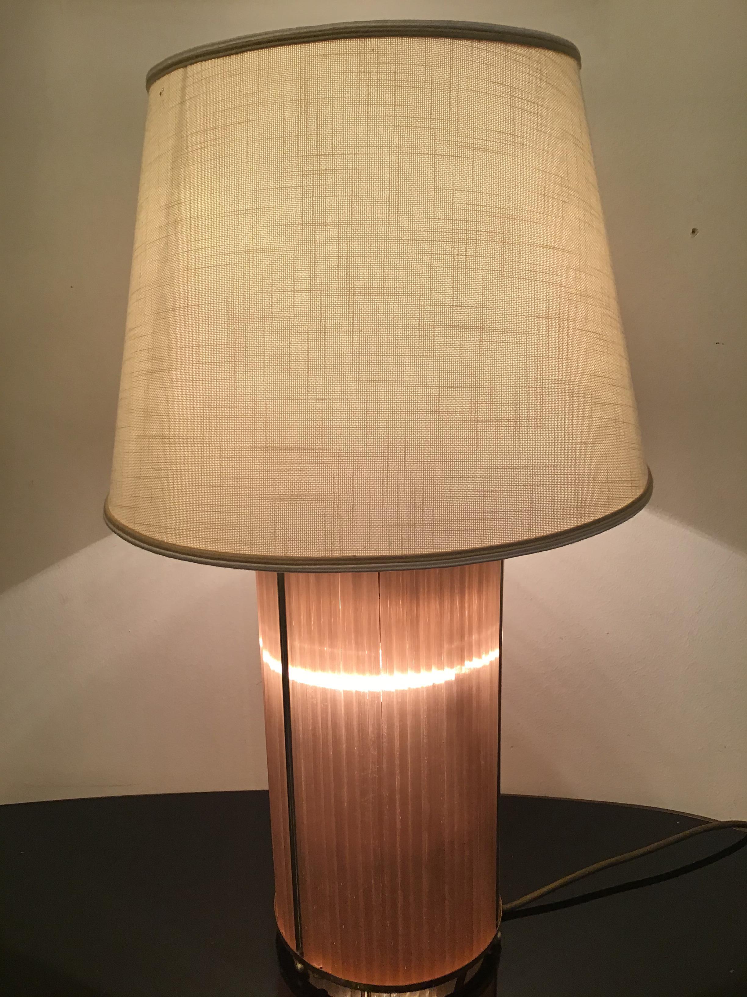 Mid-20th Century Venini Table Lamp Brass Murano Glass Fabric Lampshade 1960 Italy For Sale