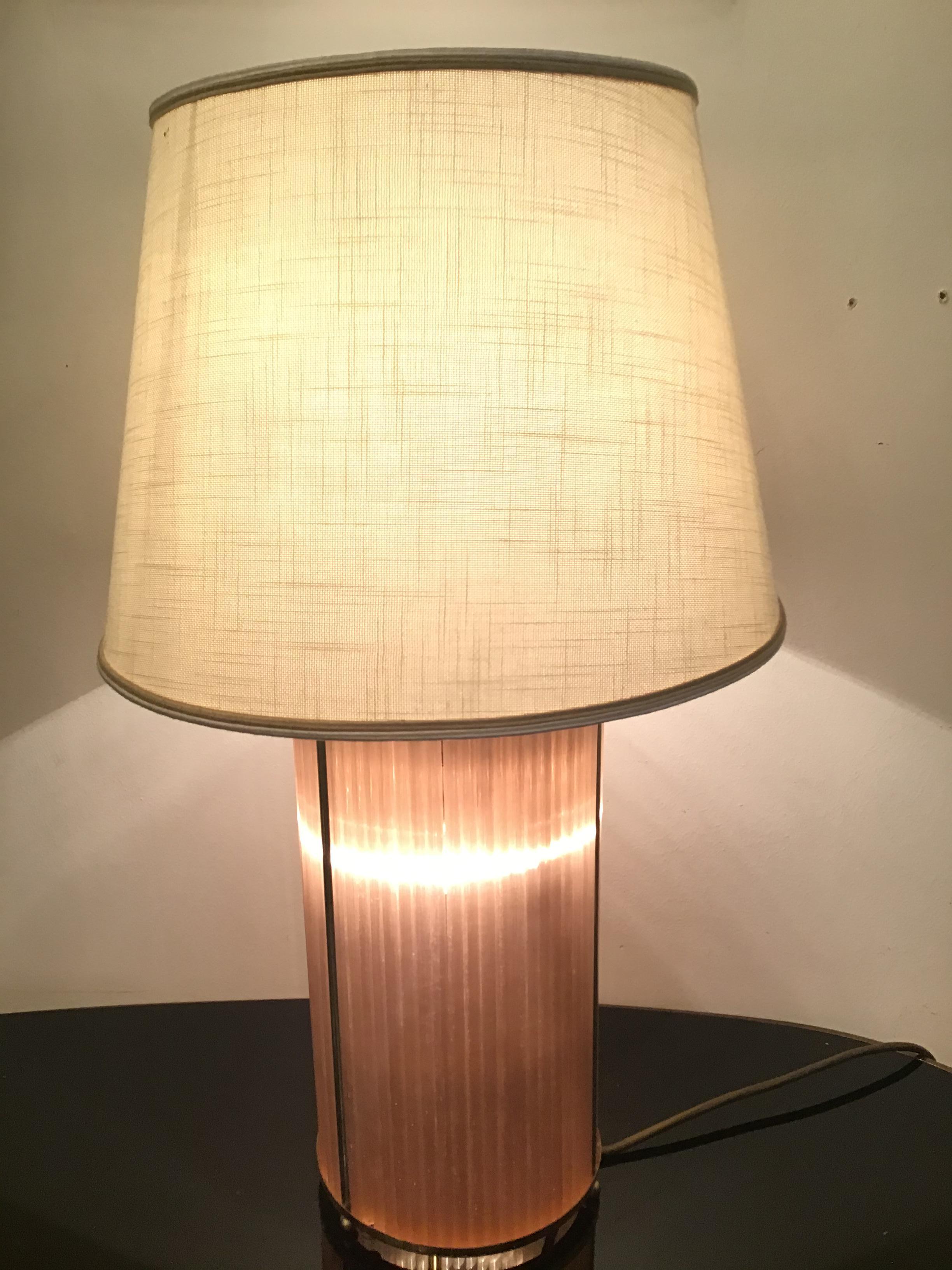 Venini Table Lamp Brass Murano Glass Fabric Lampshade 1960 Italy For Sale 1