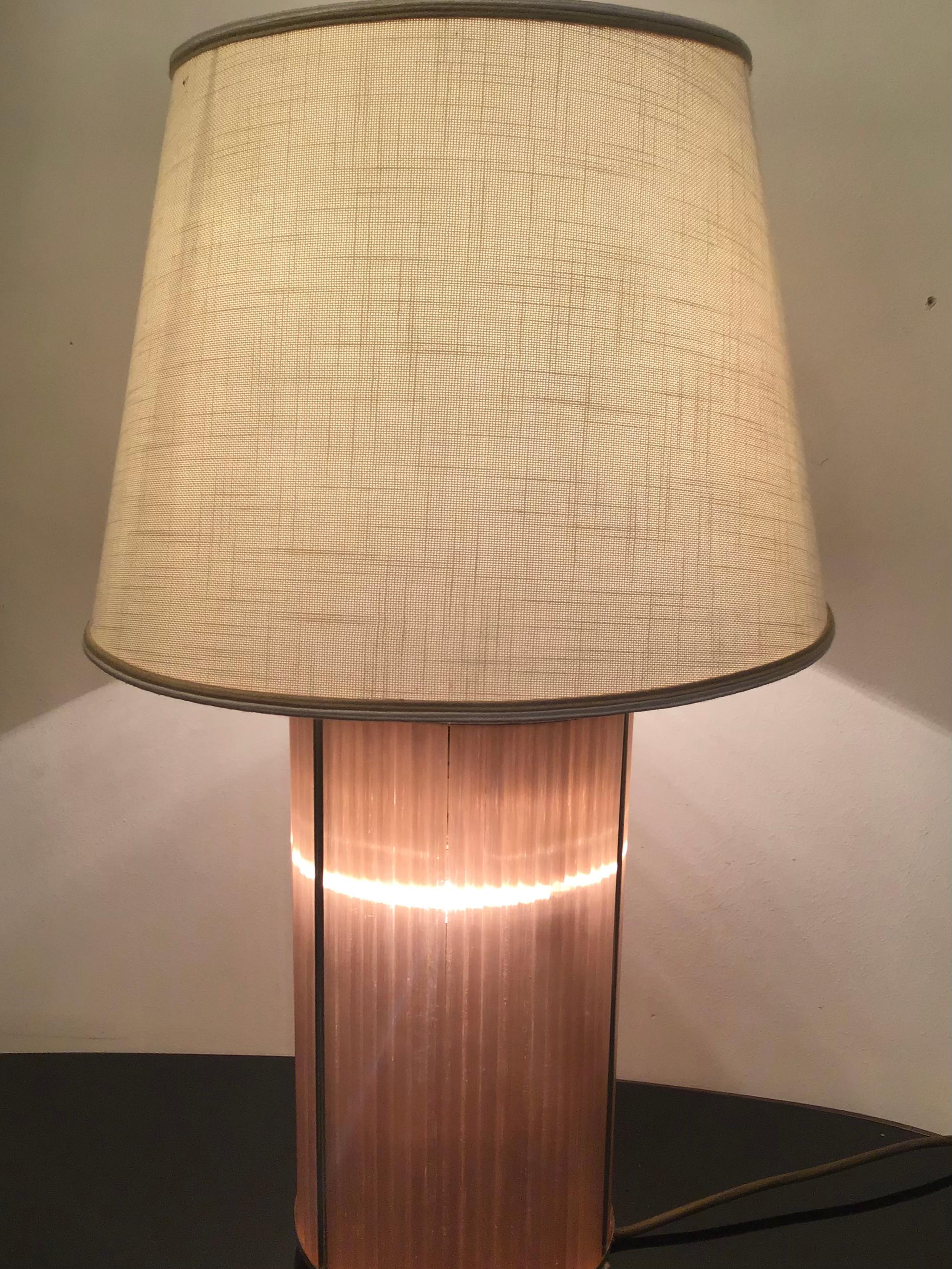 Lámpara de mesa Venini Pantalla de latón y cristal de Murano 1960 Italia en venta 1
