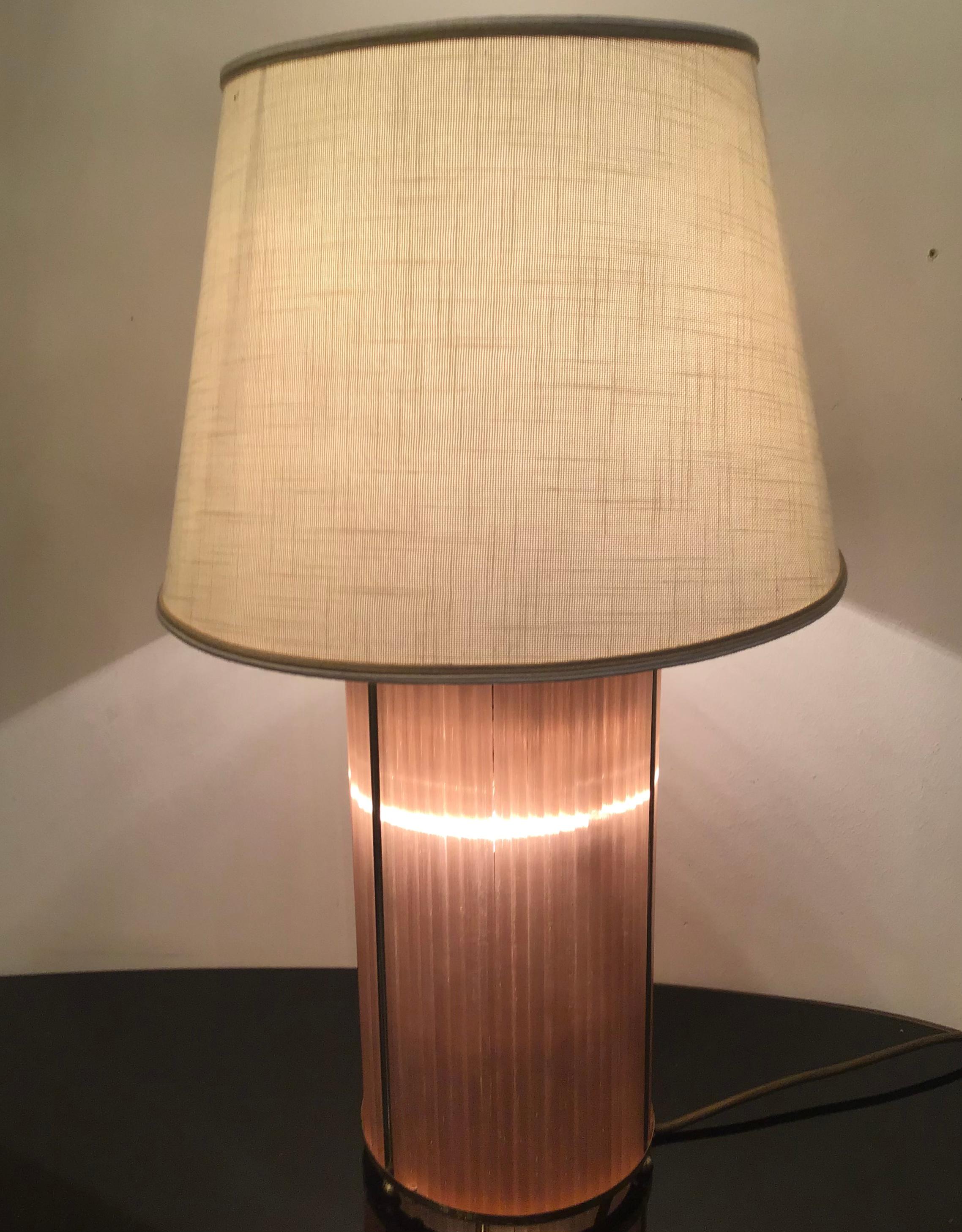 Venini Table Lamp Brass Murano Glass Fabric Lampshade 1960 Italy For Sale 3