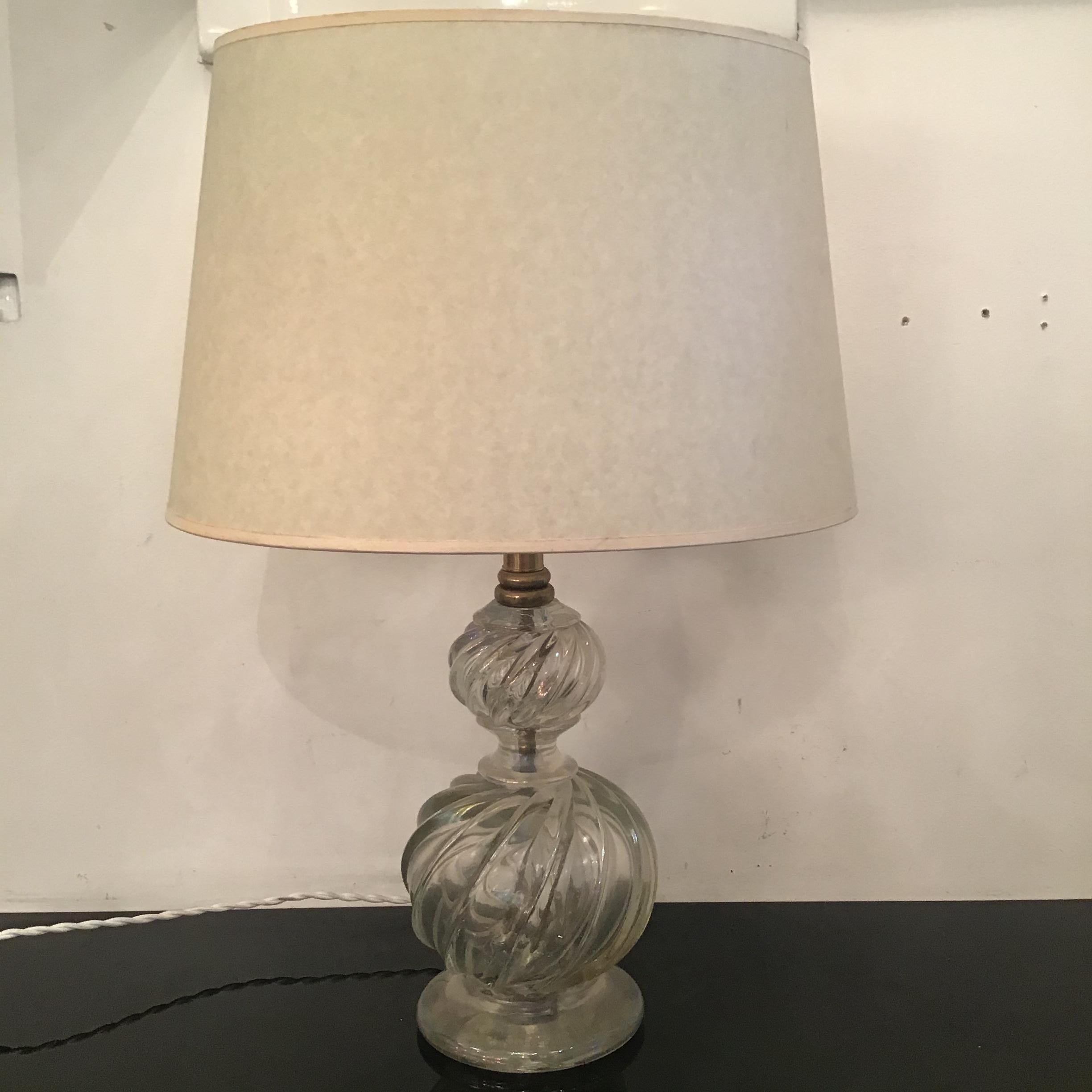 Other Venini Table Lamp Murano Glass Brass Lampshade, 1940, Italy For Sale