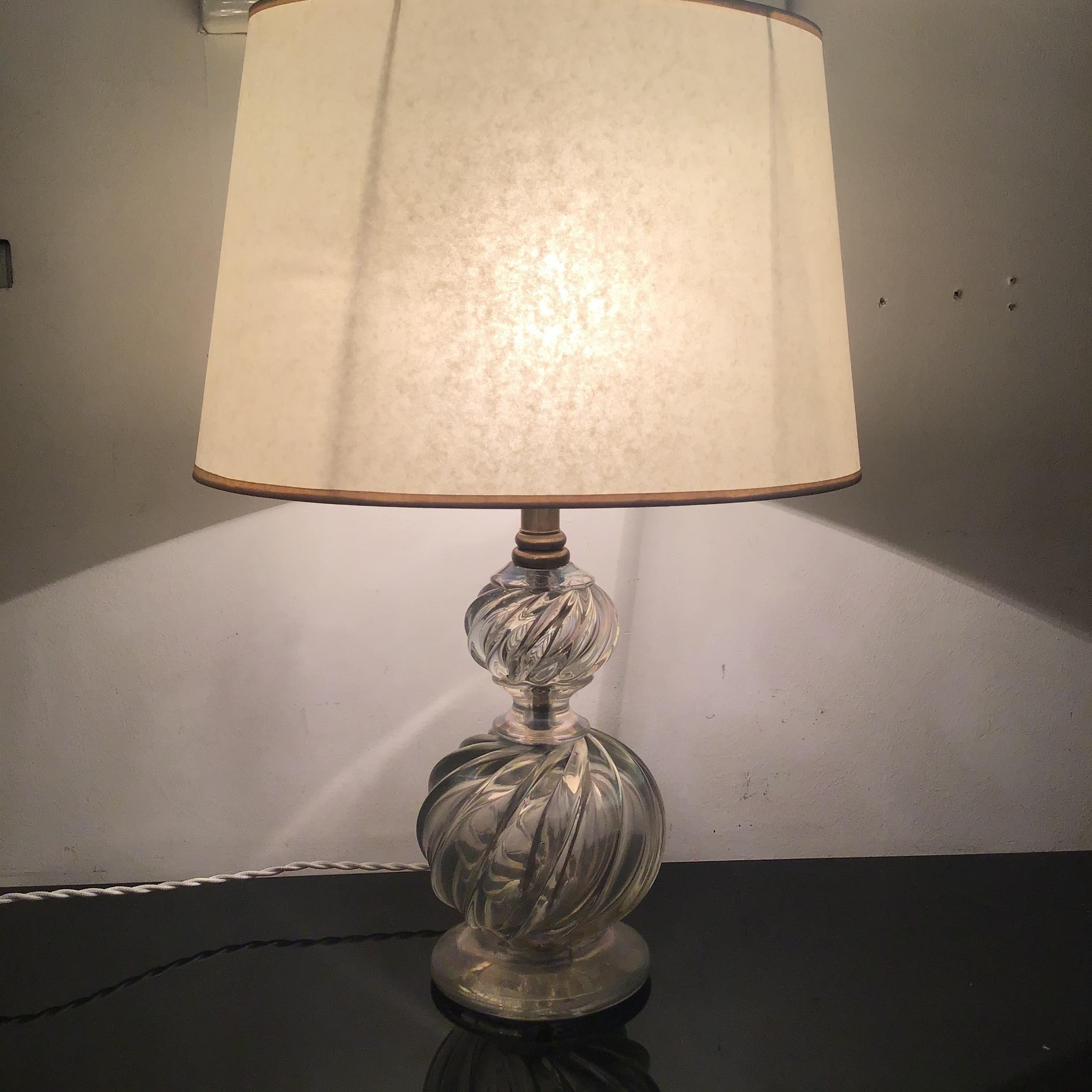 Venini Table Lamp Murano Glass Brass Lampshade, 1940, Italy For Sale 3