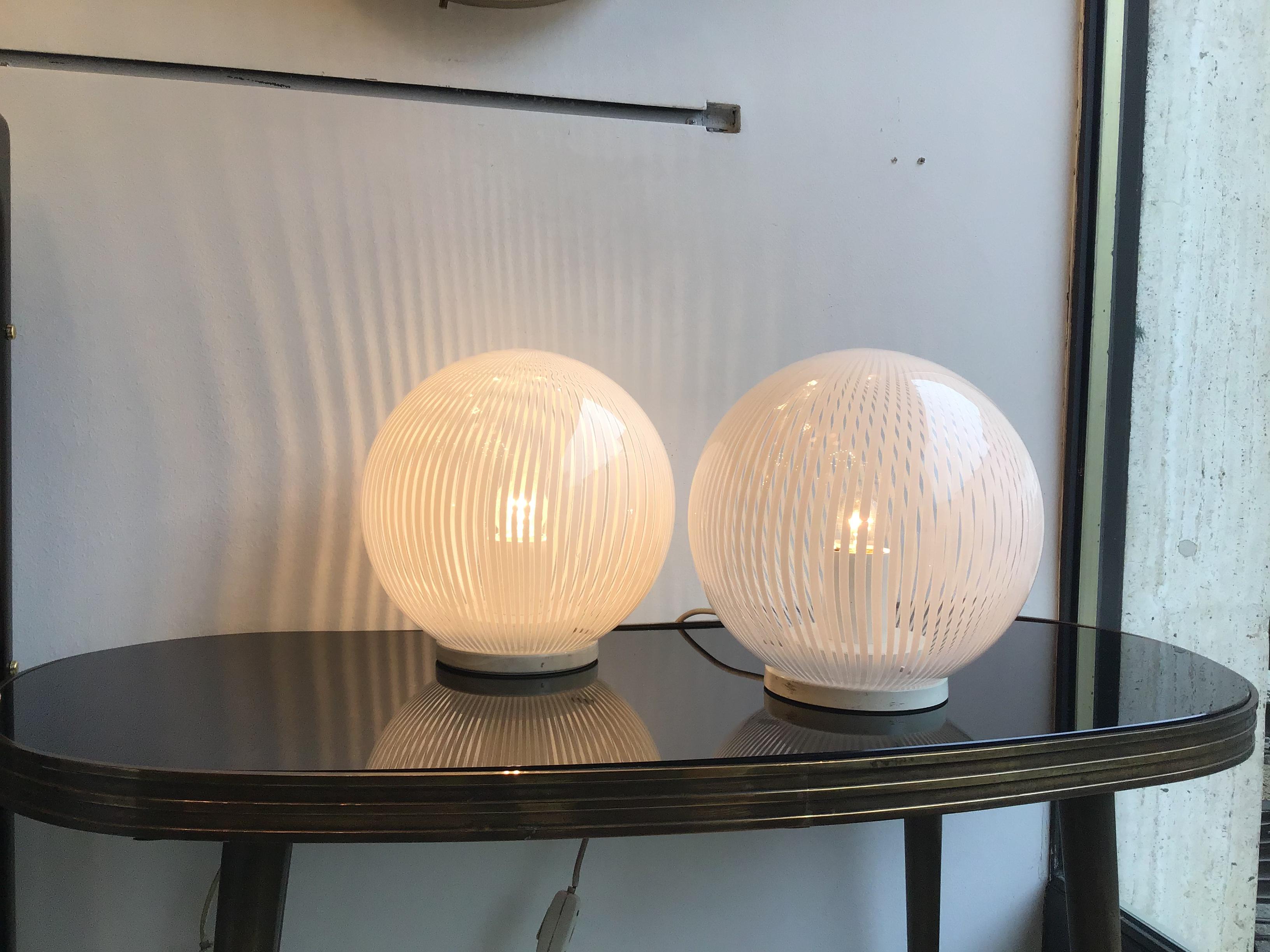 Venini Table Lamps Couple Murano Glass Metal, 1965, Italy For Sale 4