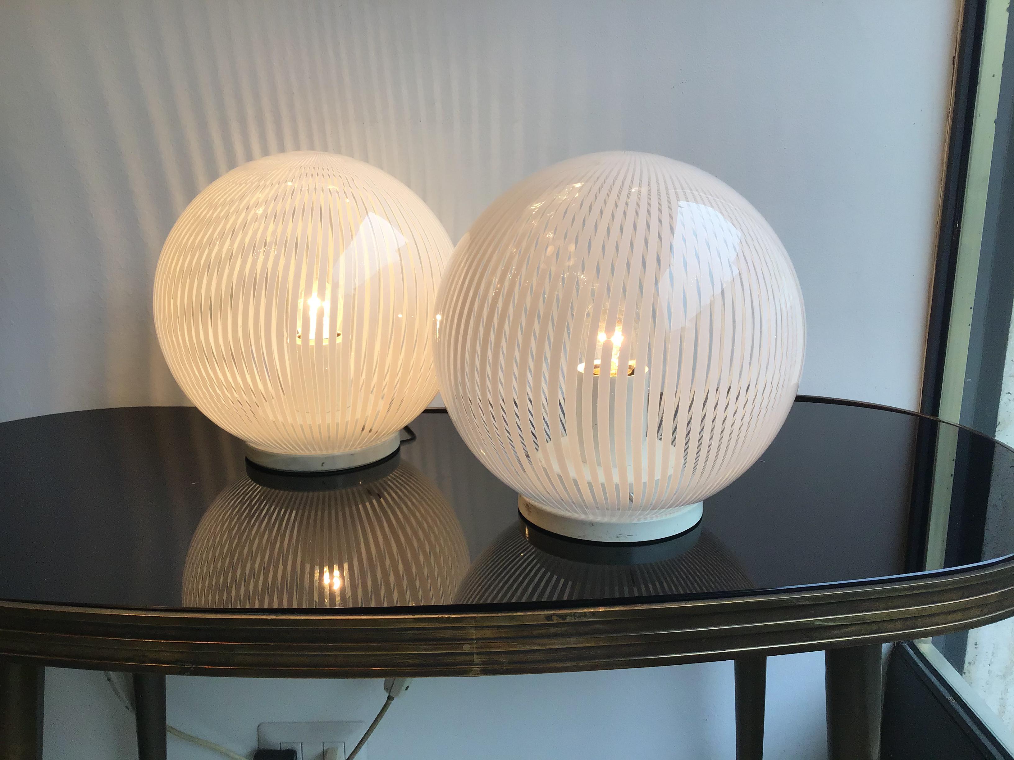 Venini Table Lamps Couple Murano Glass Metal, 1965, Italy For Sale 5