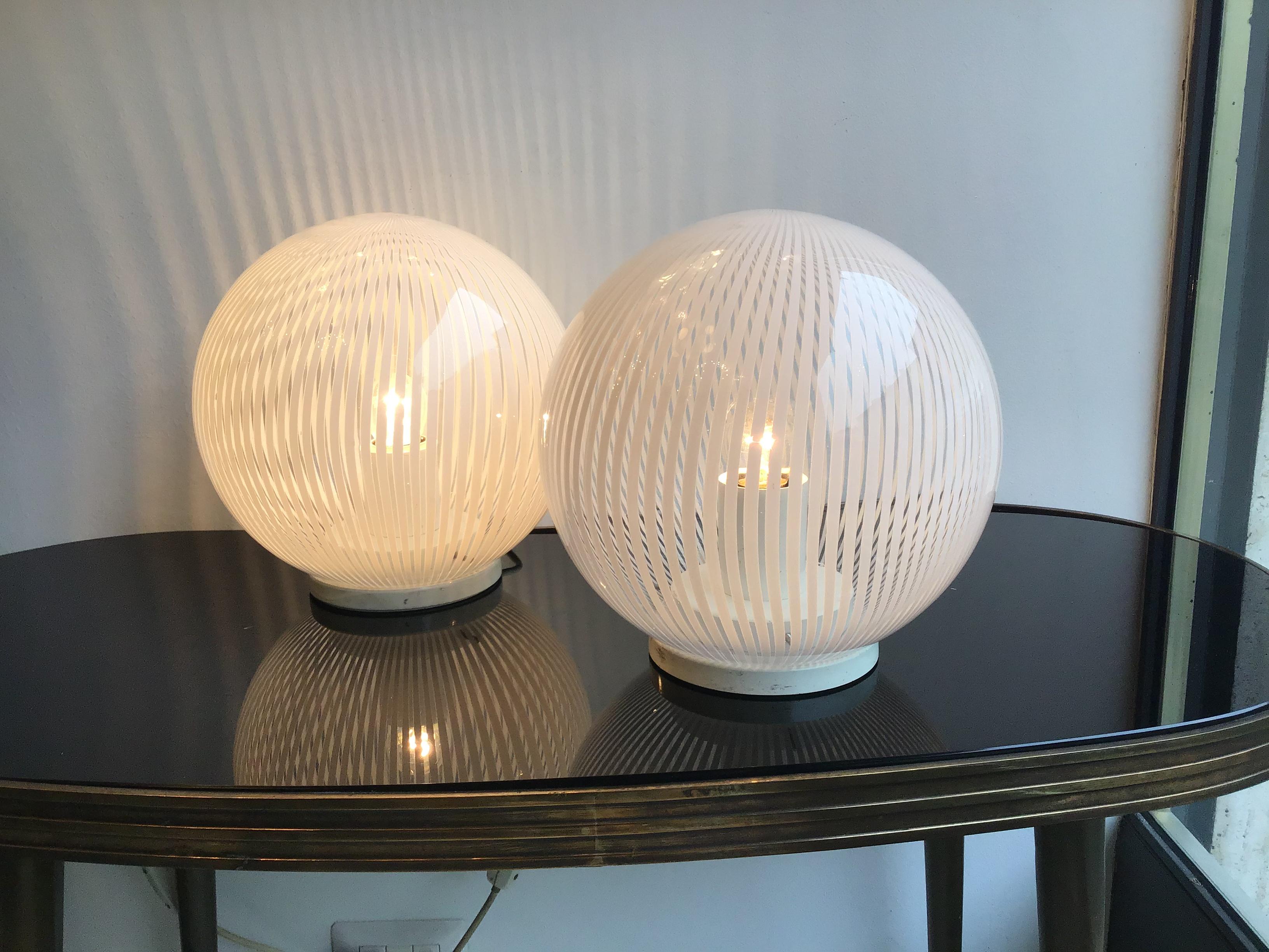 Venini Table Lamps Couple Murano Glass Metal, 1965, Italy For Sale 6