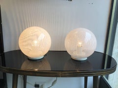 Venini Table Lamps Couple Murano Glass Metal, 1965, Italy
