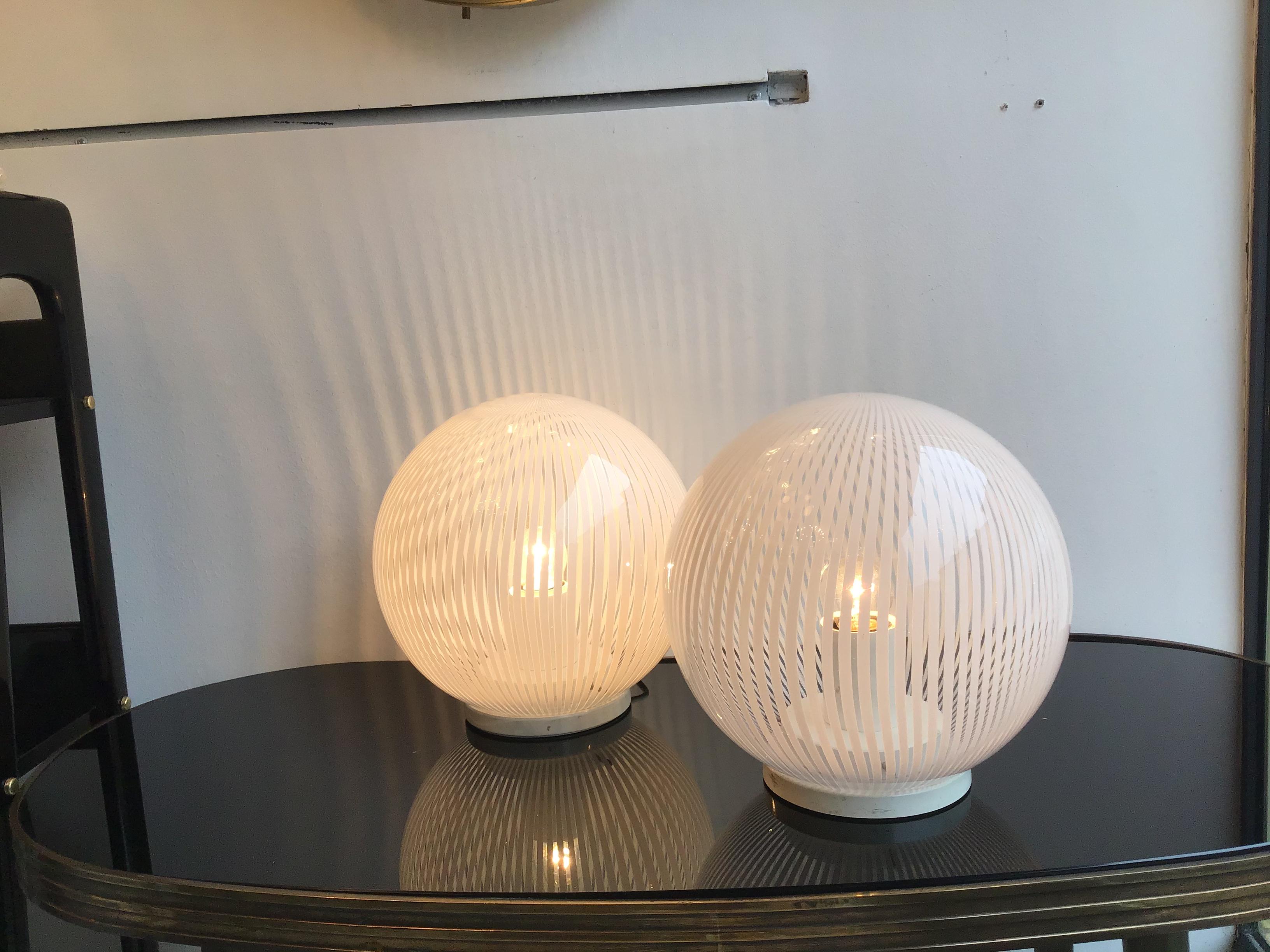 Venini Table Lamps Couple Murano Glass Metal, 1965, Italy In Excellent Condition For Sale In Milano, IT