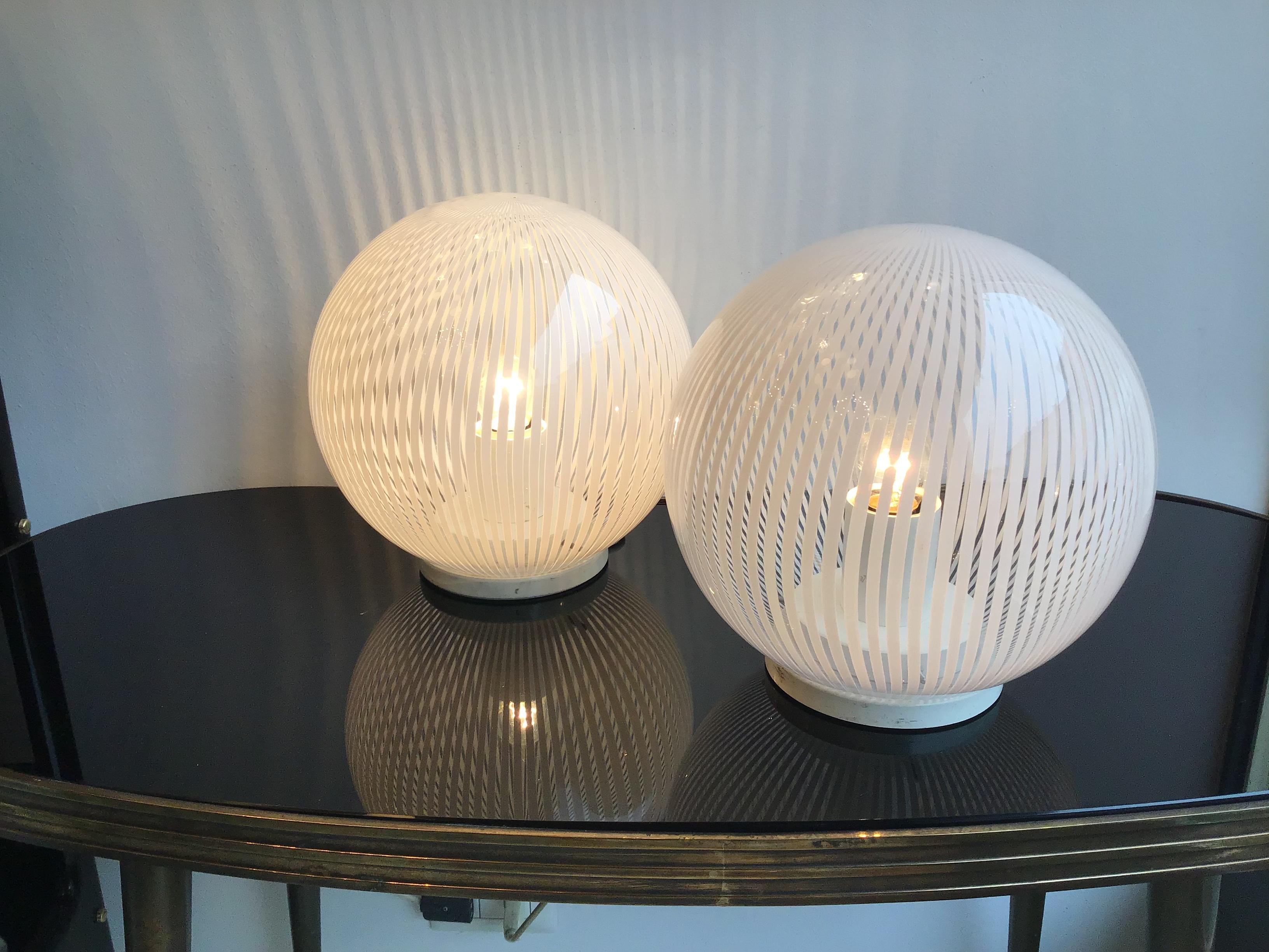 Venini Table Lamps Couple Murano Glass Metal, 1965, Italy For Sale 1