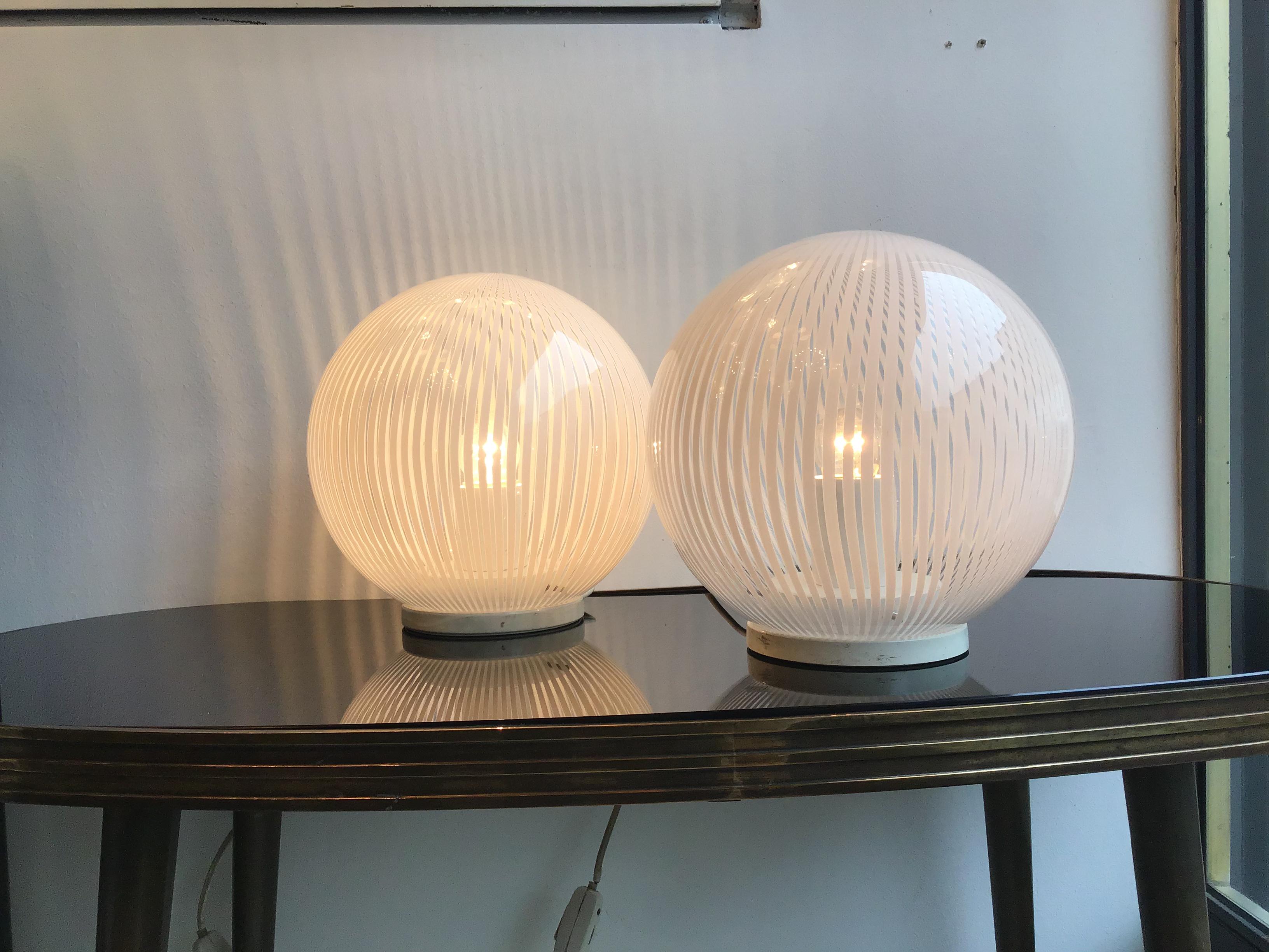 Venini Table Lamps Couple Murano Glass Metal, 1965, Italy For Sale 3