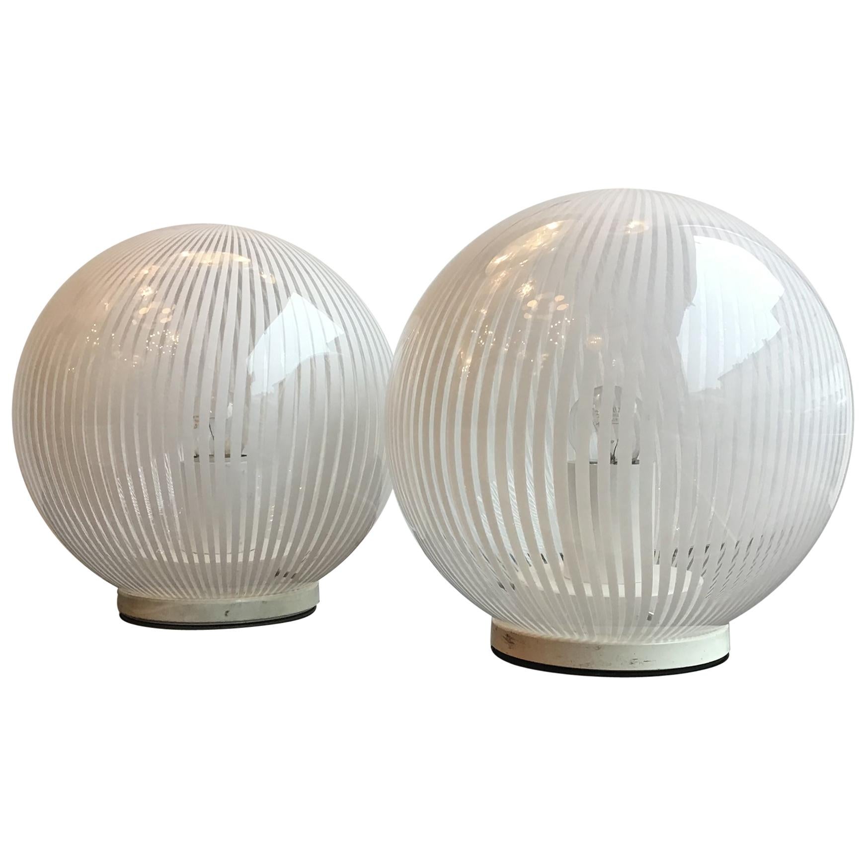 Venini Table Lamps Couple Murano Glass Metal, 1965, Italy