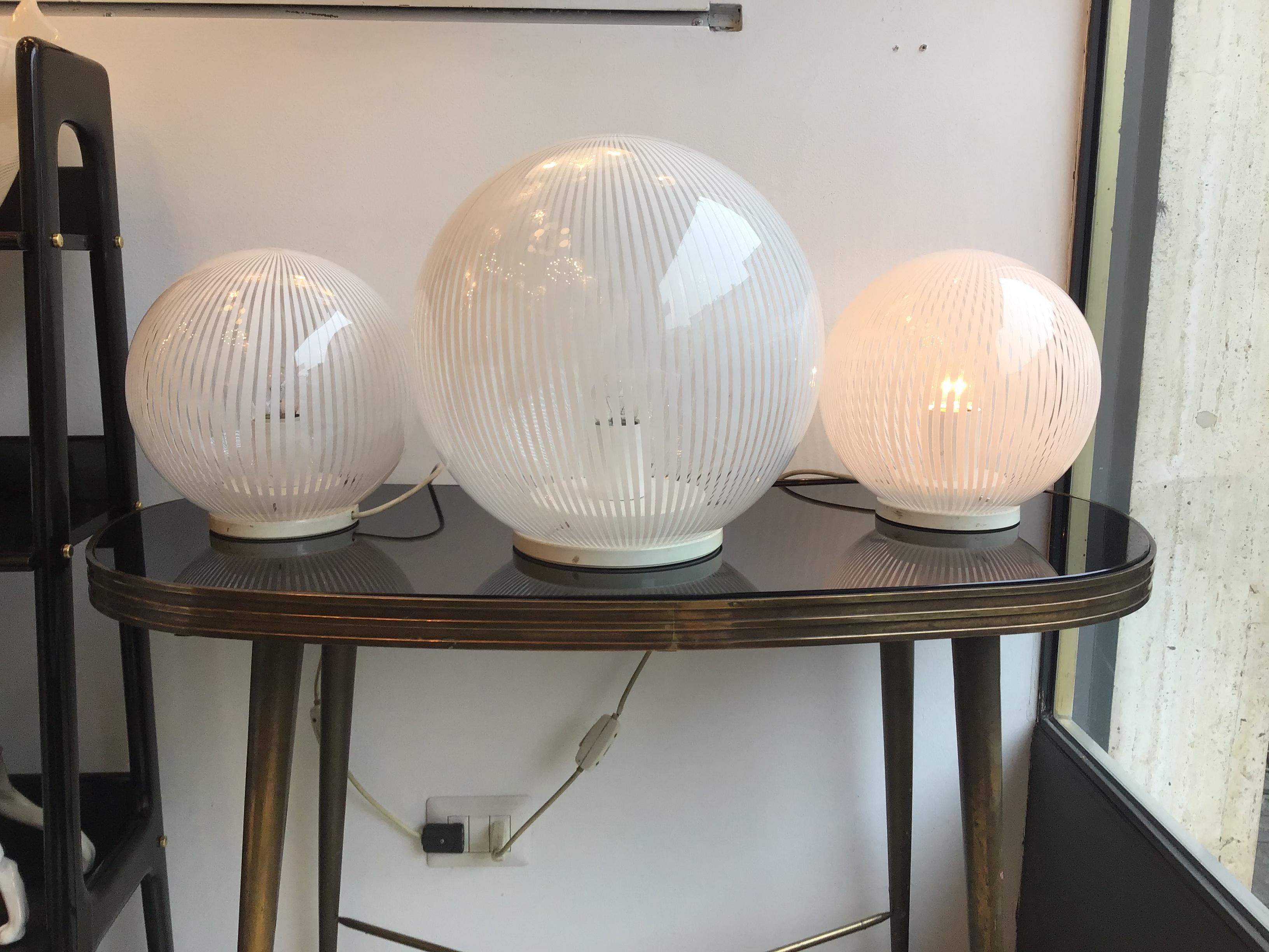 Venini Table Lamps “Triptych“ Murano Glass Metal, 1965, Italy For Sale 6