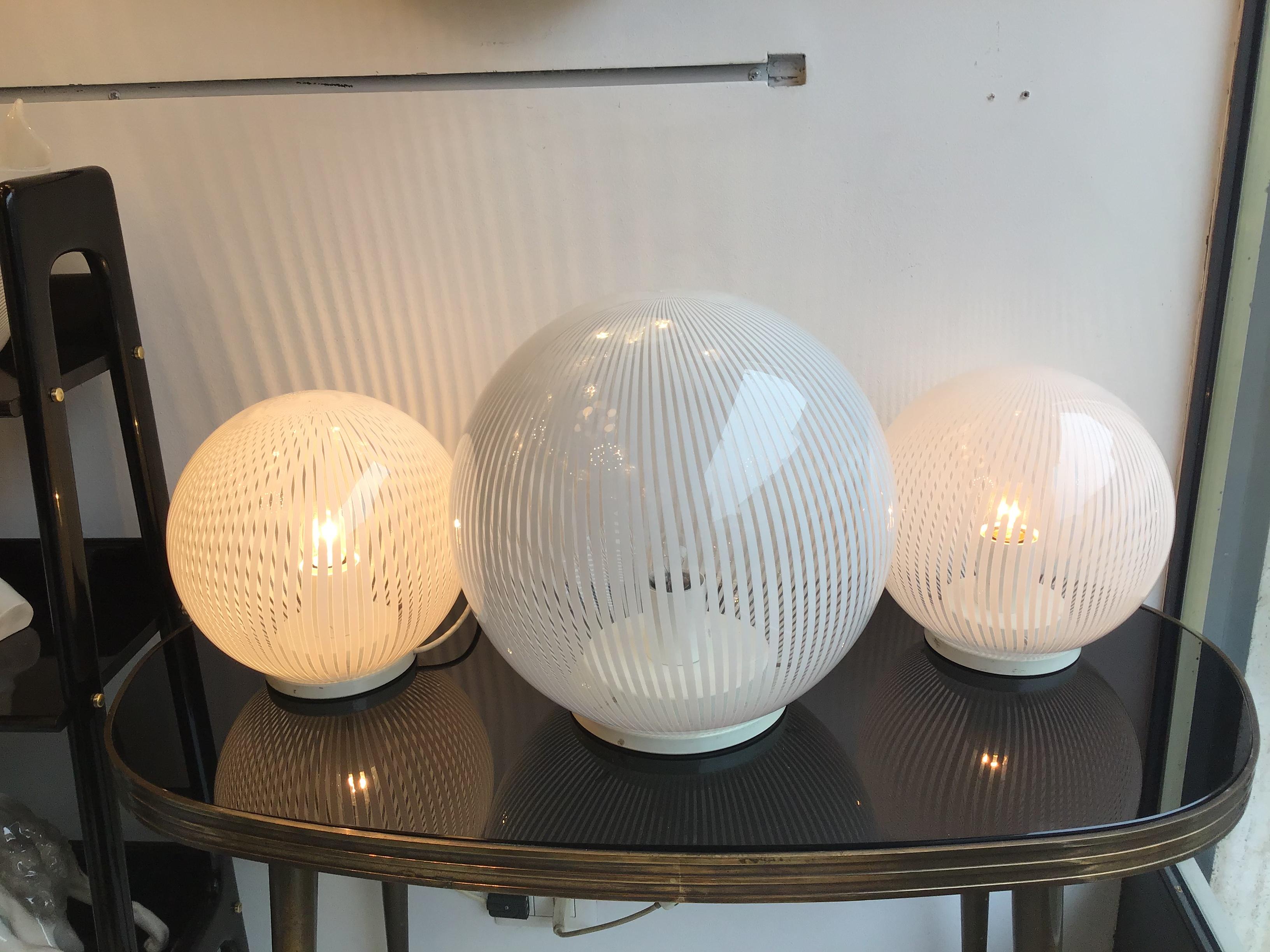 Italian Venini Table Lamps “Triptych“ Murano Glass Metal, 1965, Italy For Sale