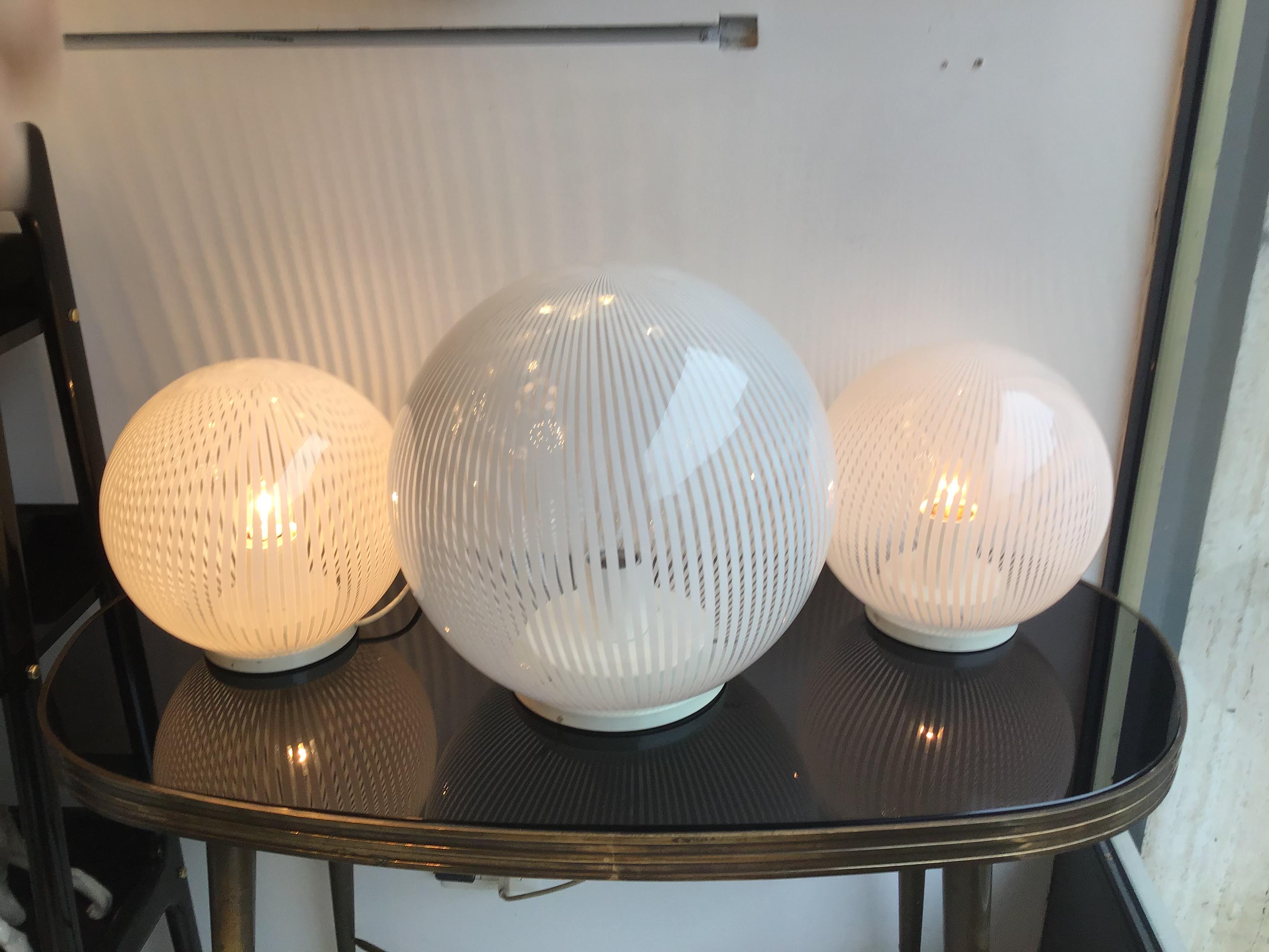 Venini Table Lamps “Triptych“ Murano Glass Metal, 1965, Italy In Excellent Condition For Sale In Milano, IT