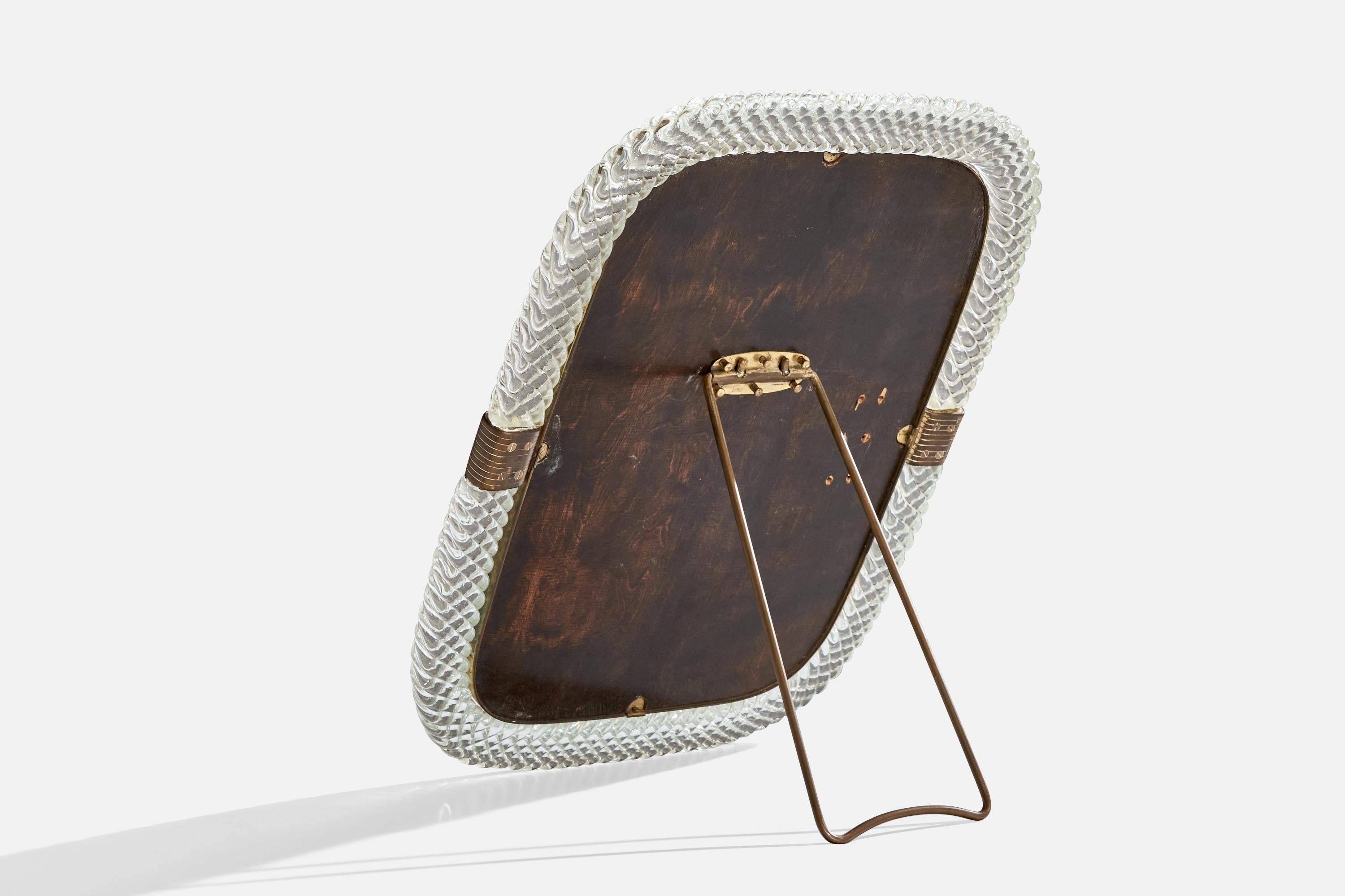 Metà XX secolo Venini, Specchio da tavolo, vetro di Murano, ottone, vetro a specchio, Italia, anni '40 in vendita