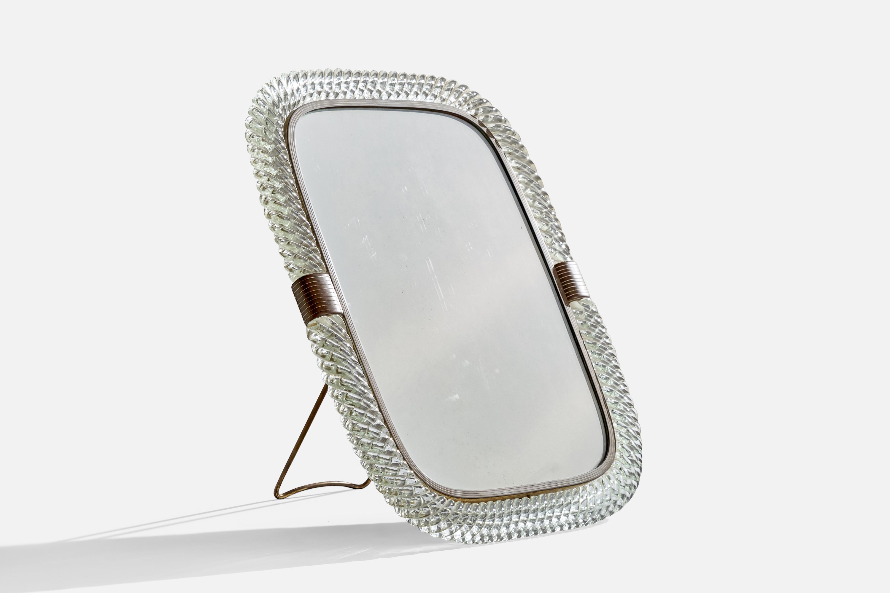 Venini, Espejo de mesa, Cristal de Murano, Latón, Cristal de espejo, Italia, Años 40