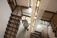 Venini Tazebao Grand Sculpture Pendant Light in cristallo e vetro zaffiro