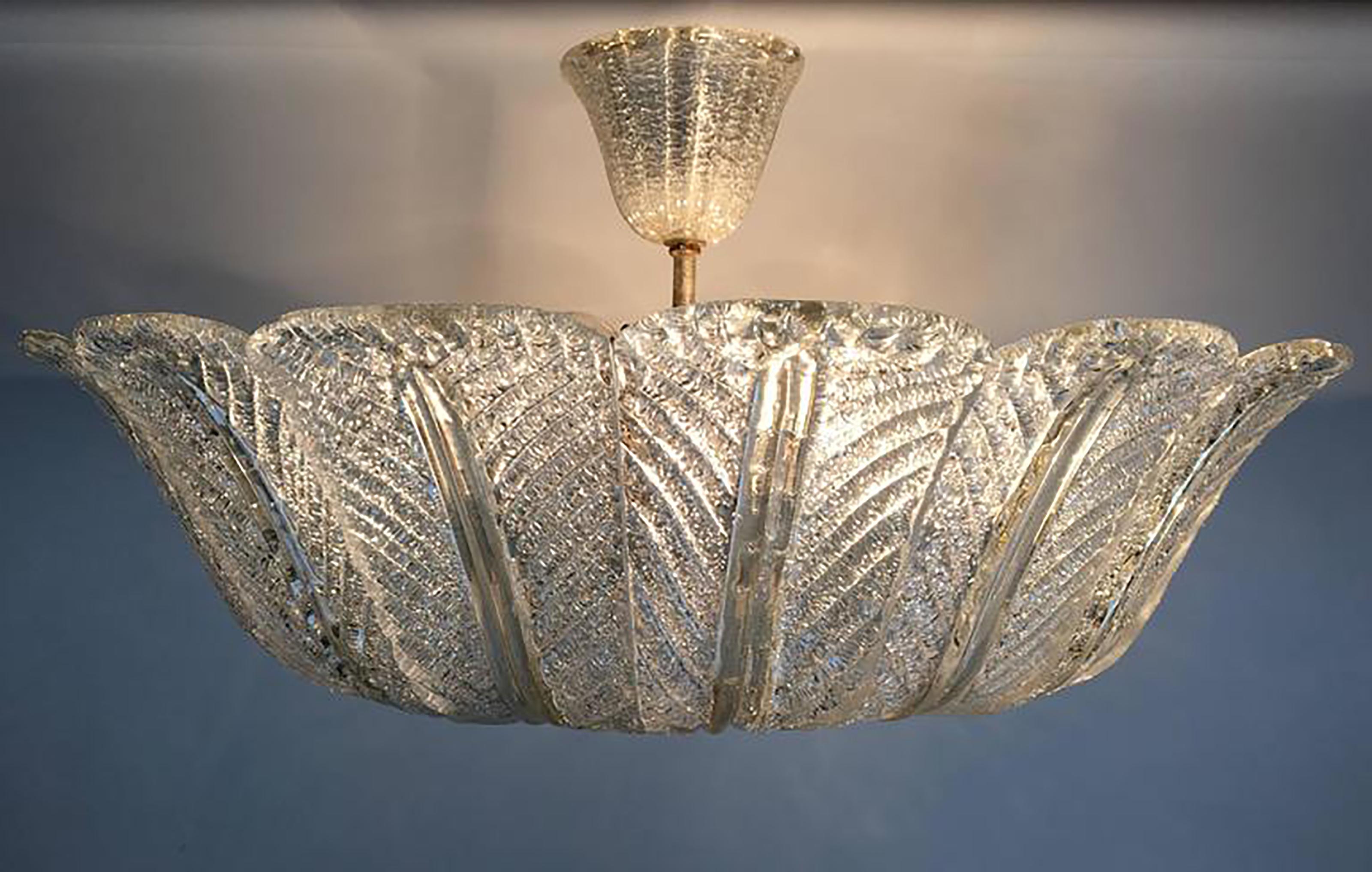 Venini Textured Glass Ceiling Fixture In Excellent Condition For Sale In New York, NY