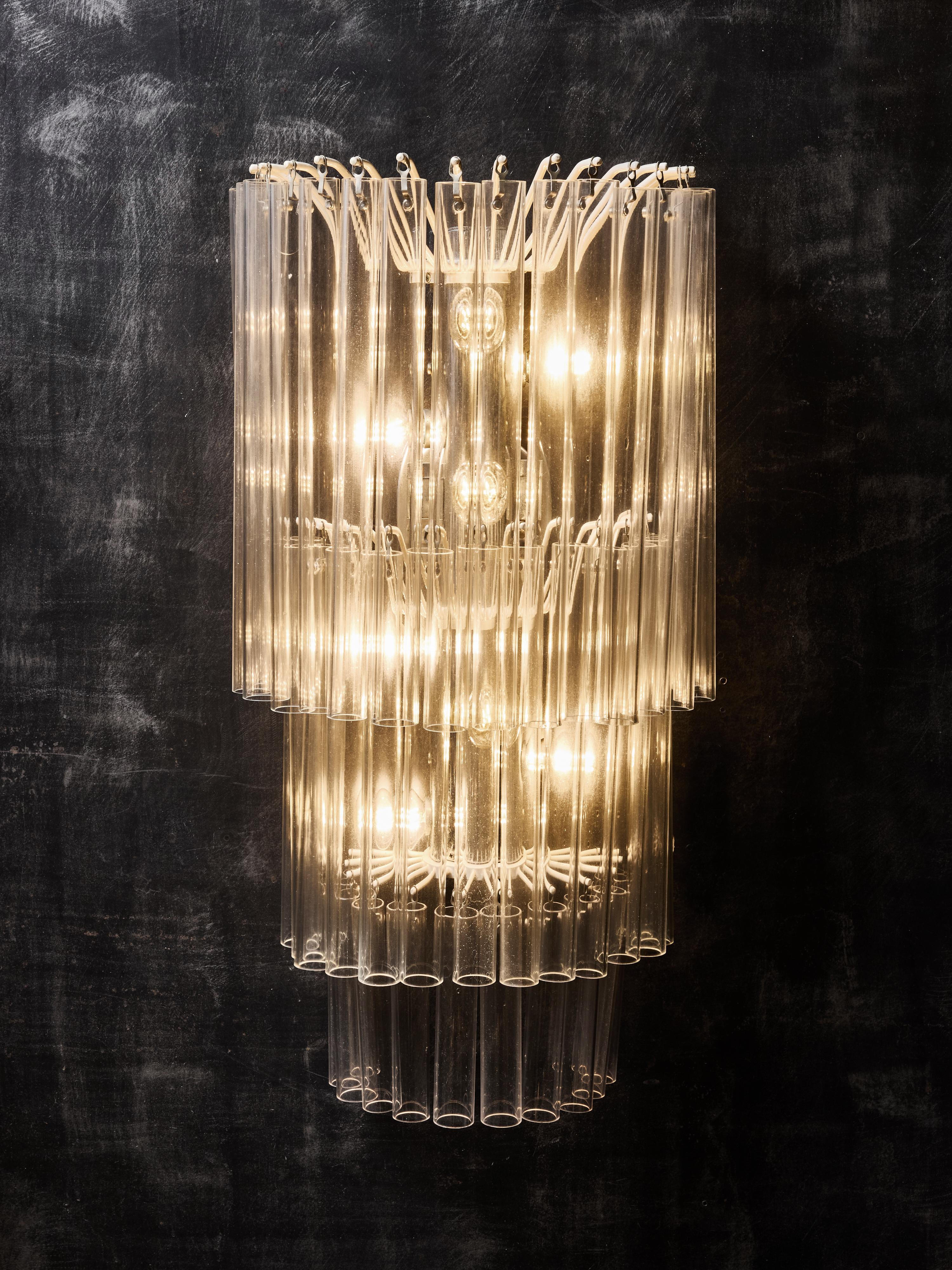Mid-Century moderno Venini Applique a tre piani con tubi in vetro trasparente in vendita