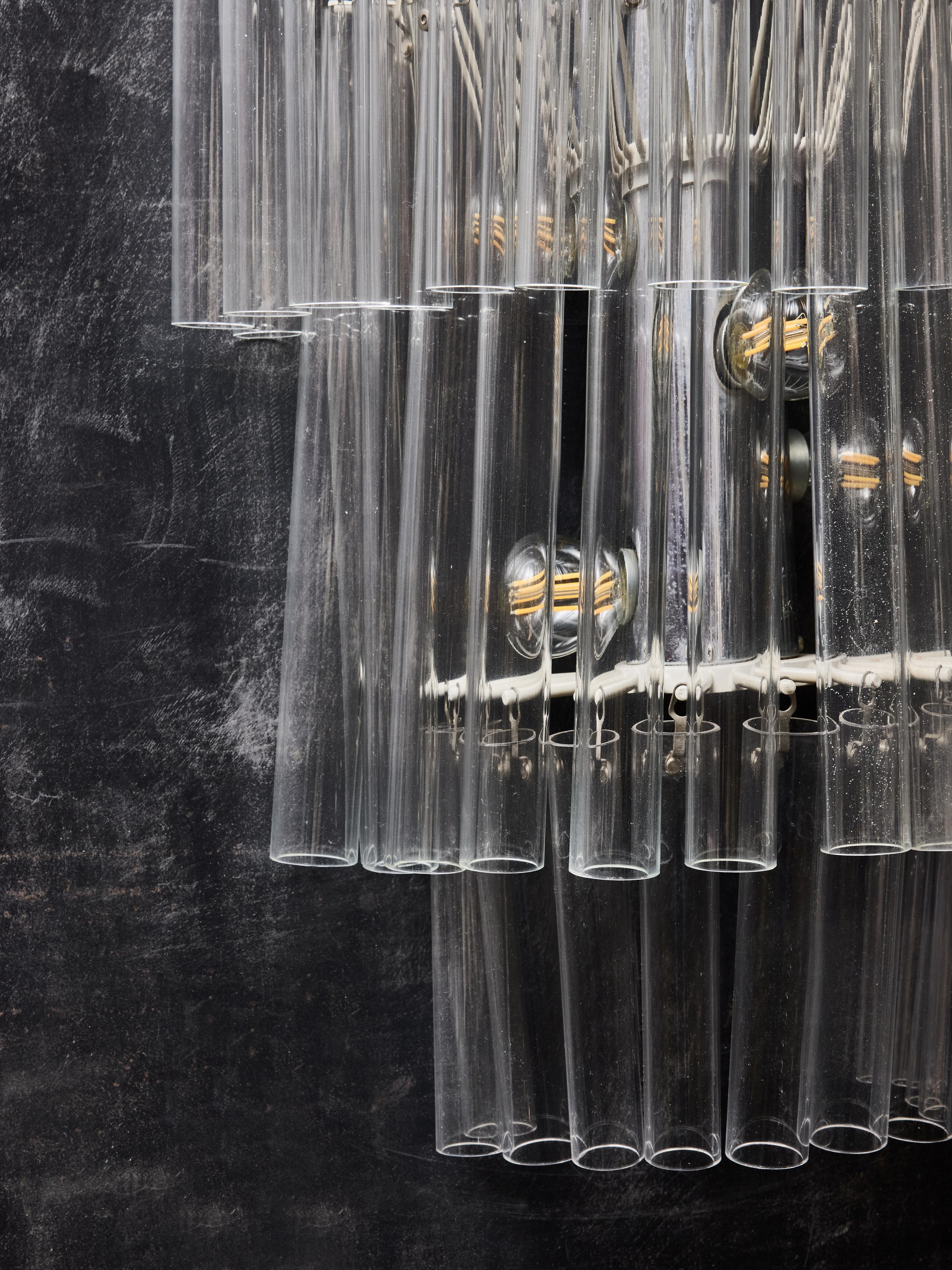 Fine XX secolo Venini Applique a tre piani con tubi in vetro trasparente in vendita