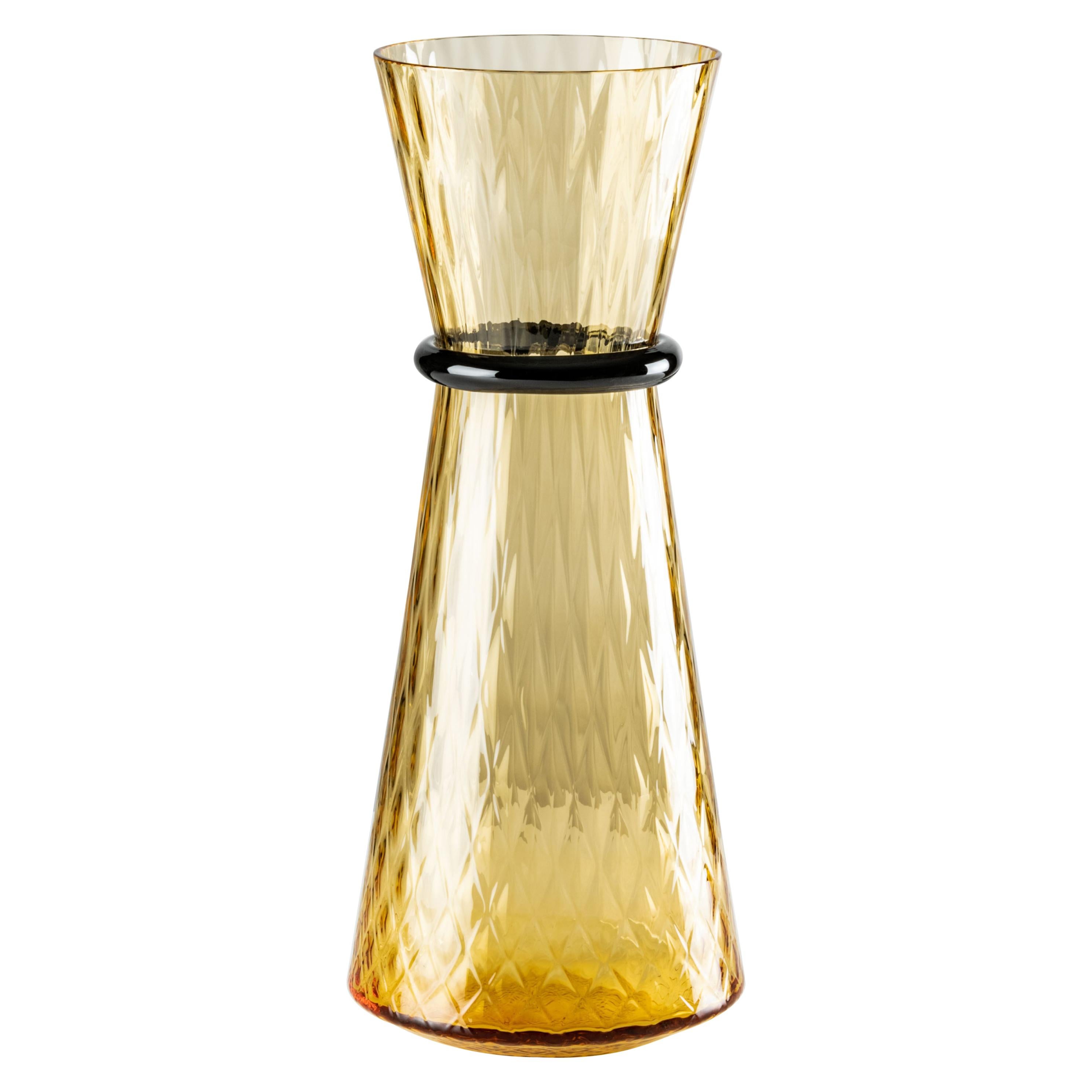 Venini Tiara Large Vase in Amber and Horizon Murano Glass