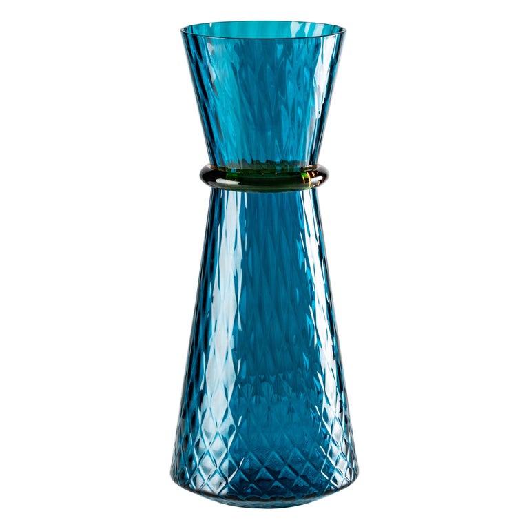 Venini Tiara Large Vase in Horizon and Amber Murano Glass For Sale