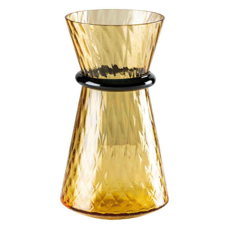 Venini Tiara Small Vase in Amber and Horizon Murano Glass For Sale