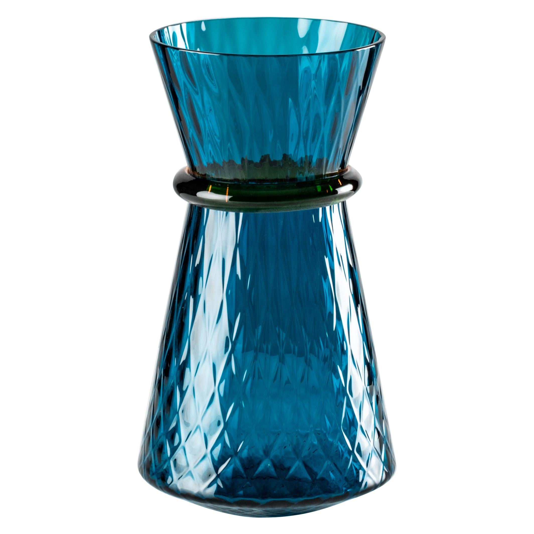 Venini Tiara Small Vase in Horizon and Amber Murano Glass