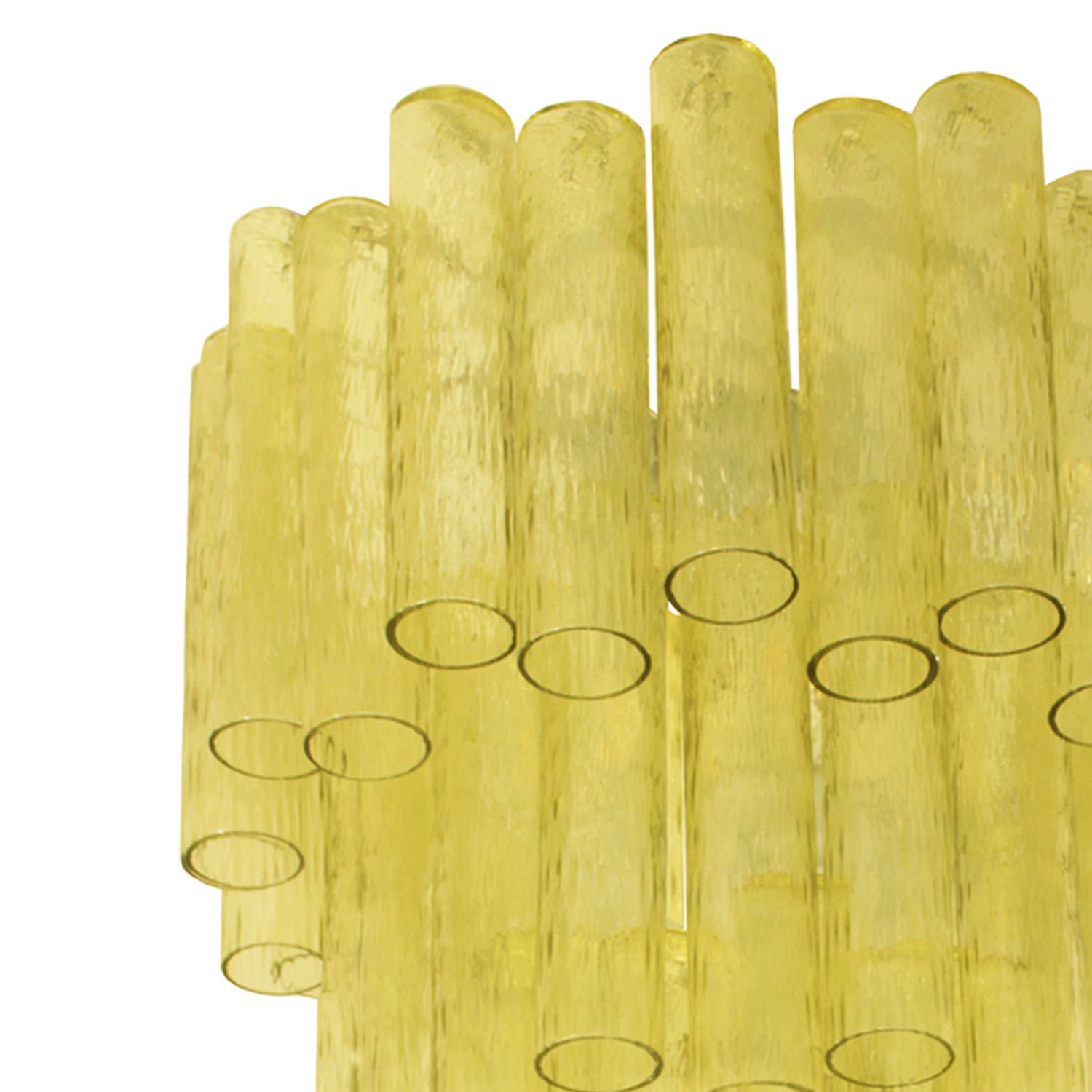 handcrafted tiered chandelier in mottled, cylindrical form vibrant chartreuse colored Murano glass by Venini. Italy, 1960s.

.