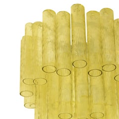 Venini Tiered Chartreuse Cylindrical Form Murano Glass Chandelier, 1960s