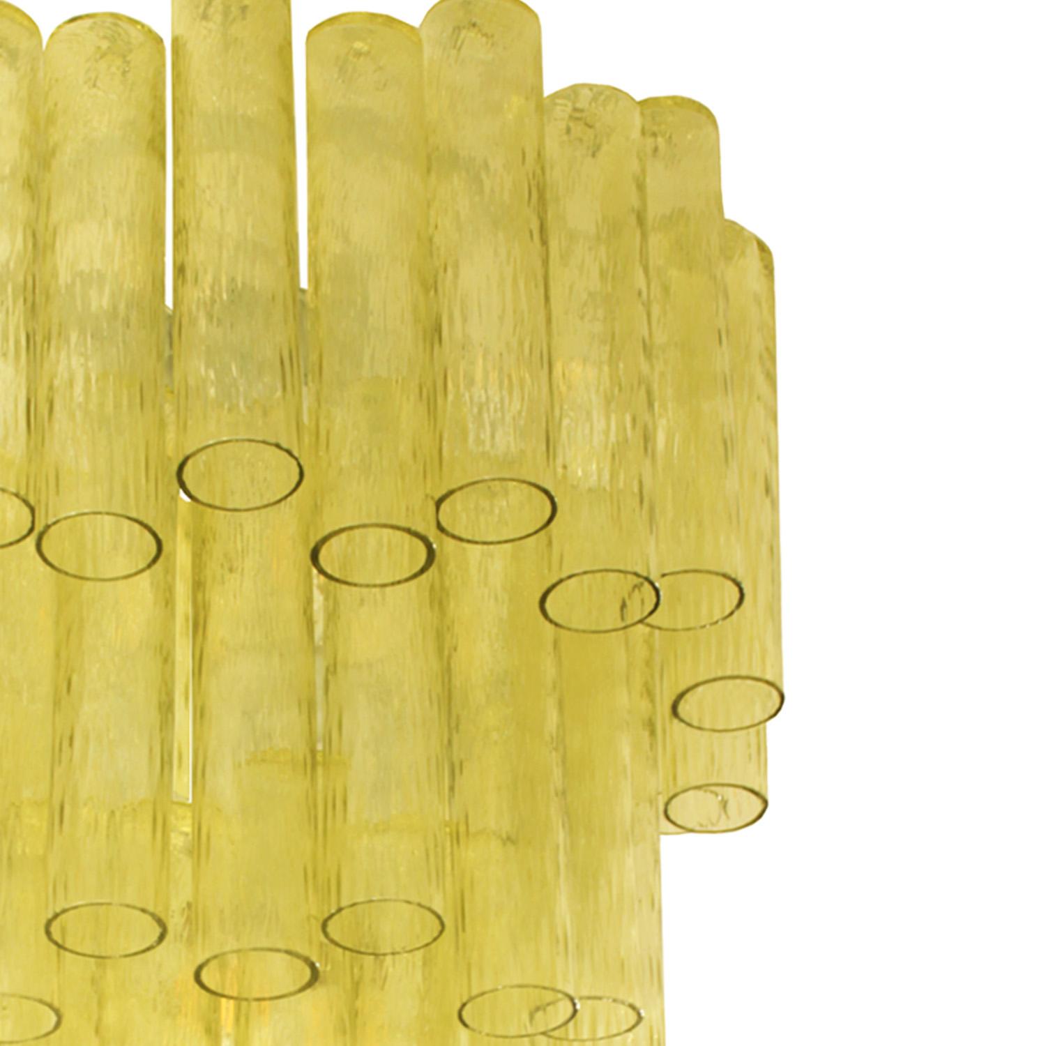 Modern Venini Tiered Chartreuse Cylindrical Form Murano Glass Chandelier, 1960s