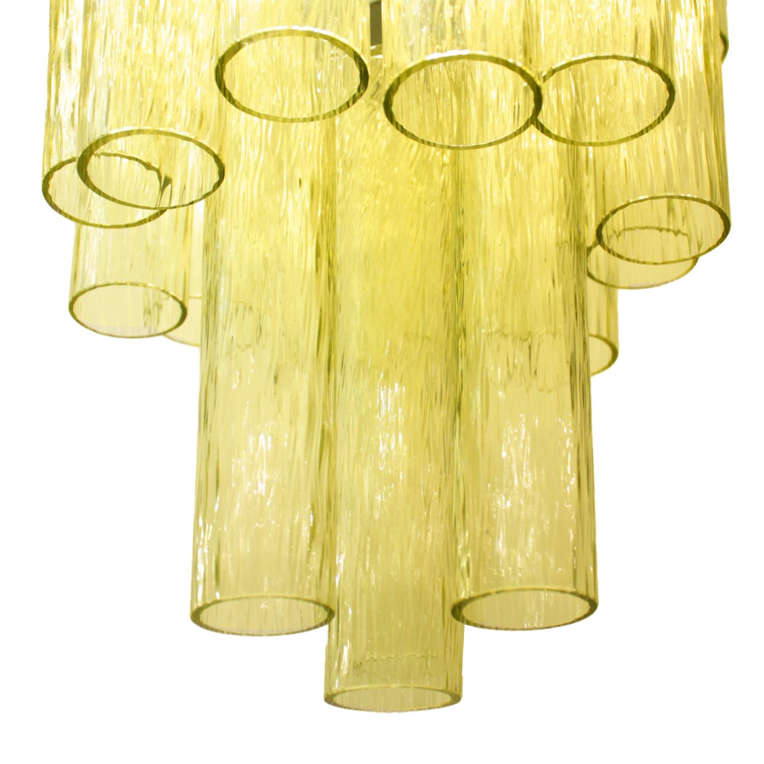 Italian Venini Tiered Chartreuse Cylindrical Form Murano Glass Chandelier, 1960s For Sale