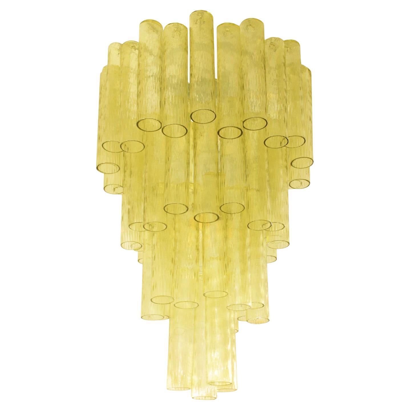 Venini Tiered Chartreuse Cylindrical Form Murano Glass Chandelier, 1960s For Sale