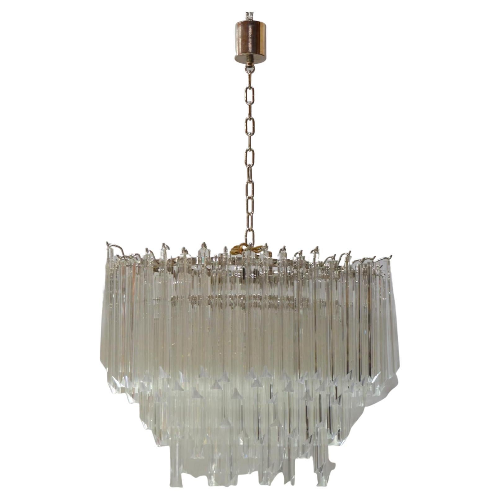 Venini, Tiered Glass Chandelier, Italy, 1970s  For Sale