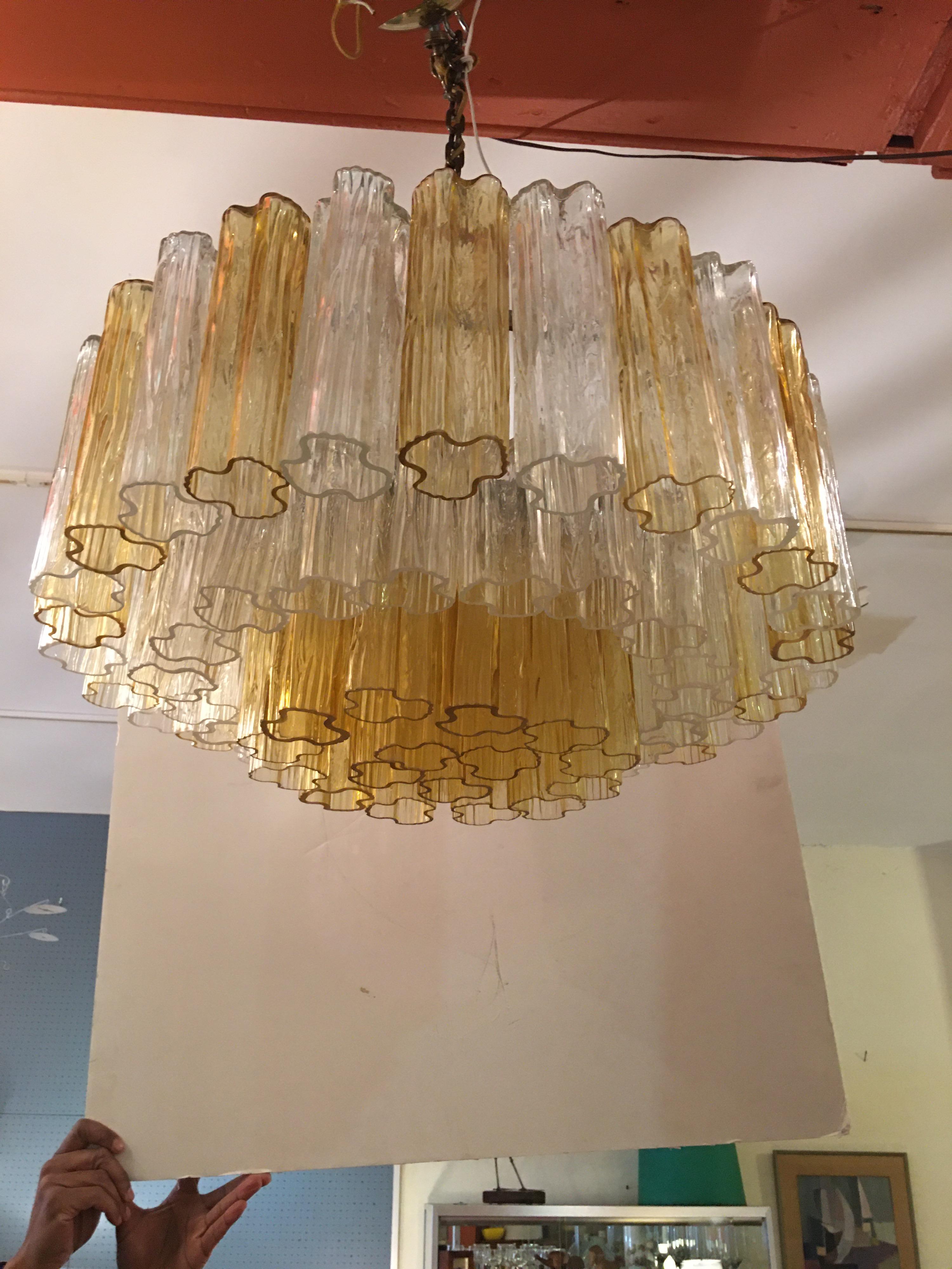 Venini Tonchi 3-Tier Amber and Clear Chandelier 5