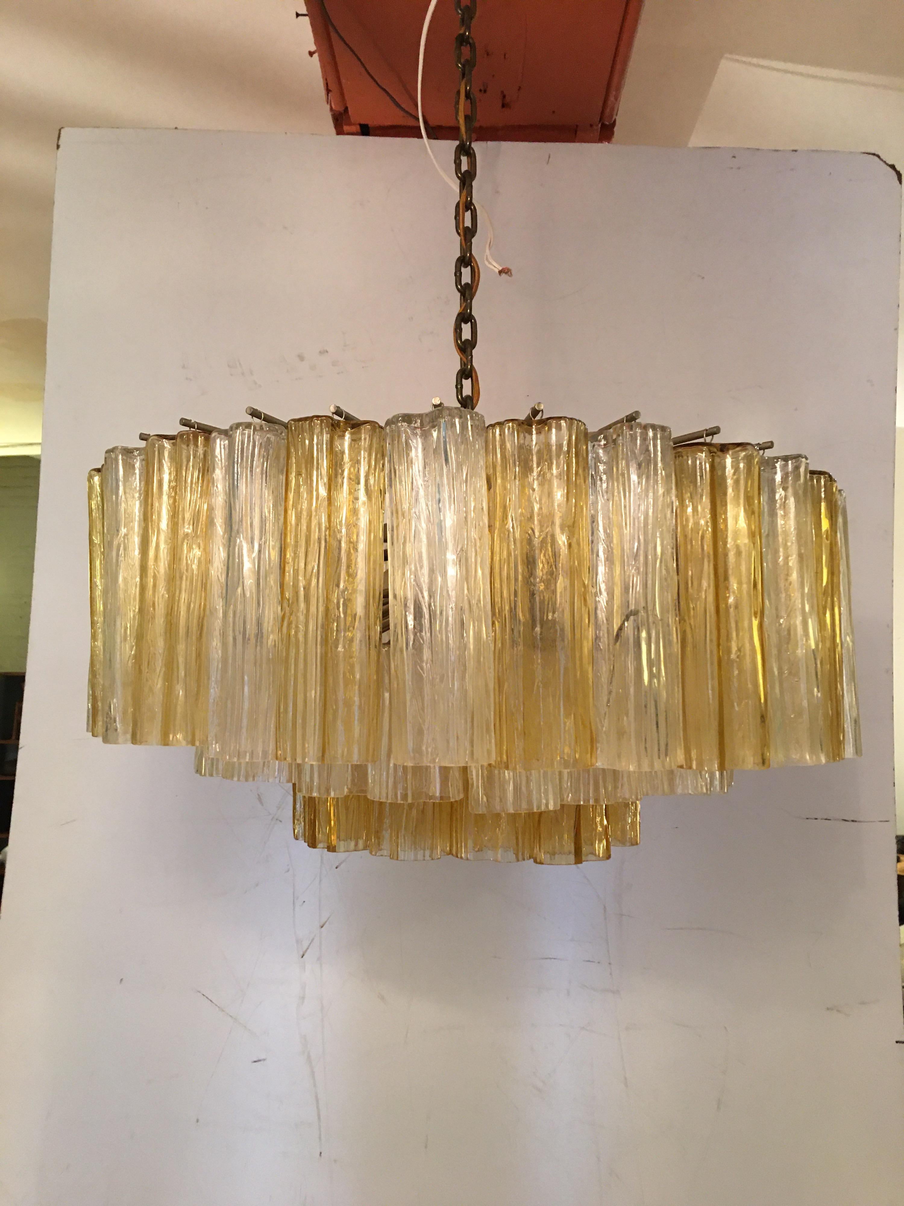 Venini Tonchi 3-tier amber and clear chandelier. Great size, 24