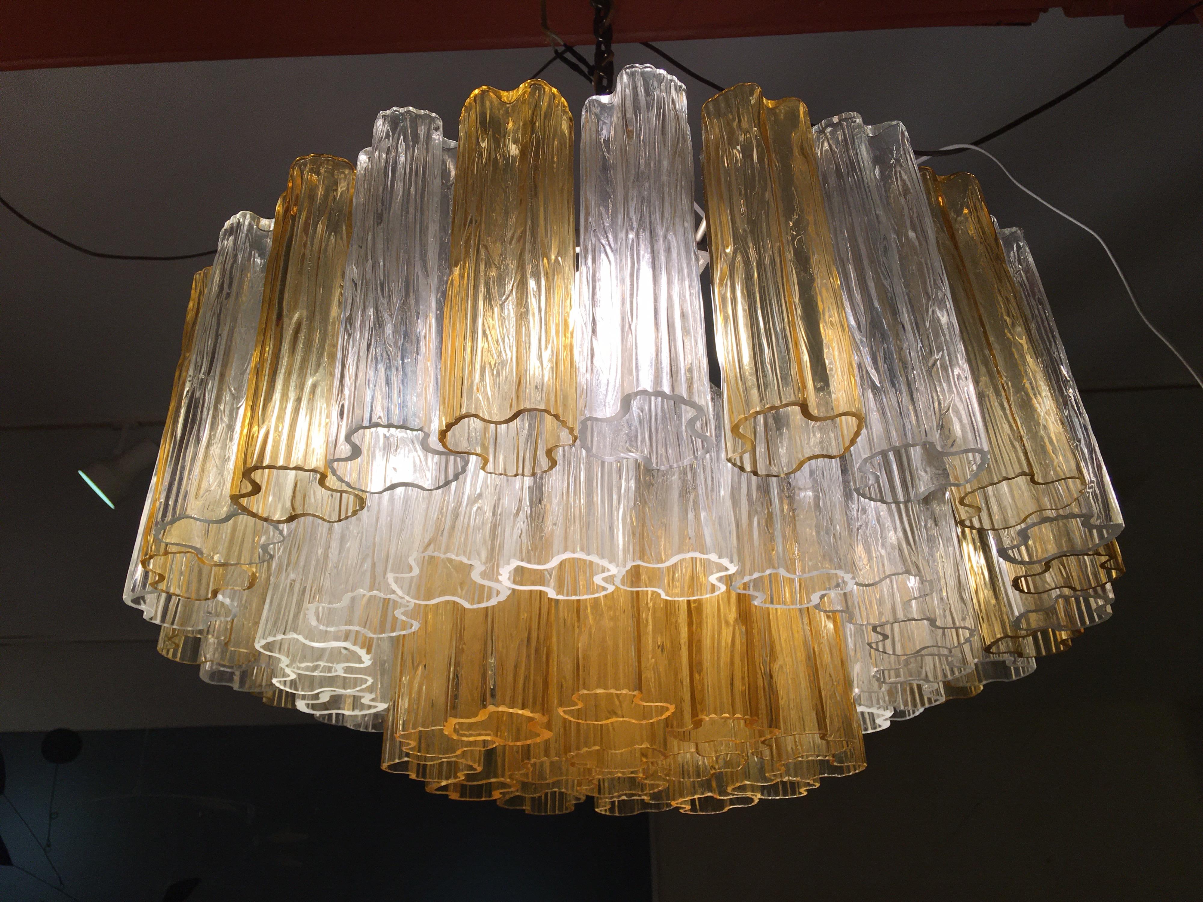 Mid-Century Modern Venini Tonchi 3-Tier Amber and Clear Chandelier